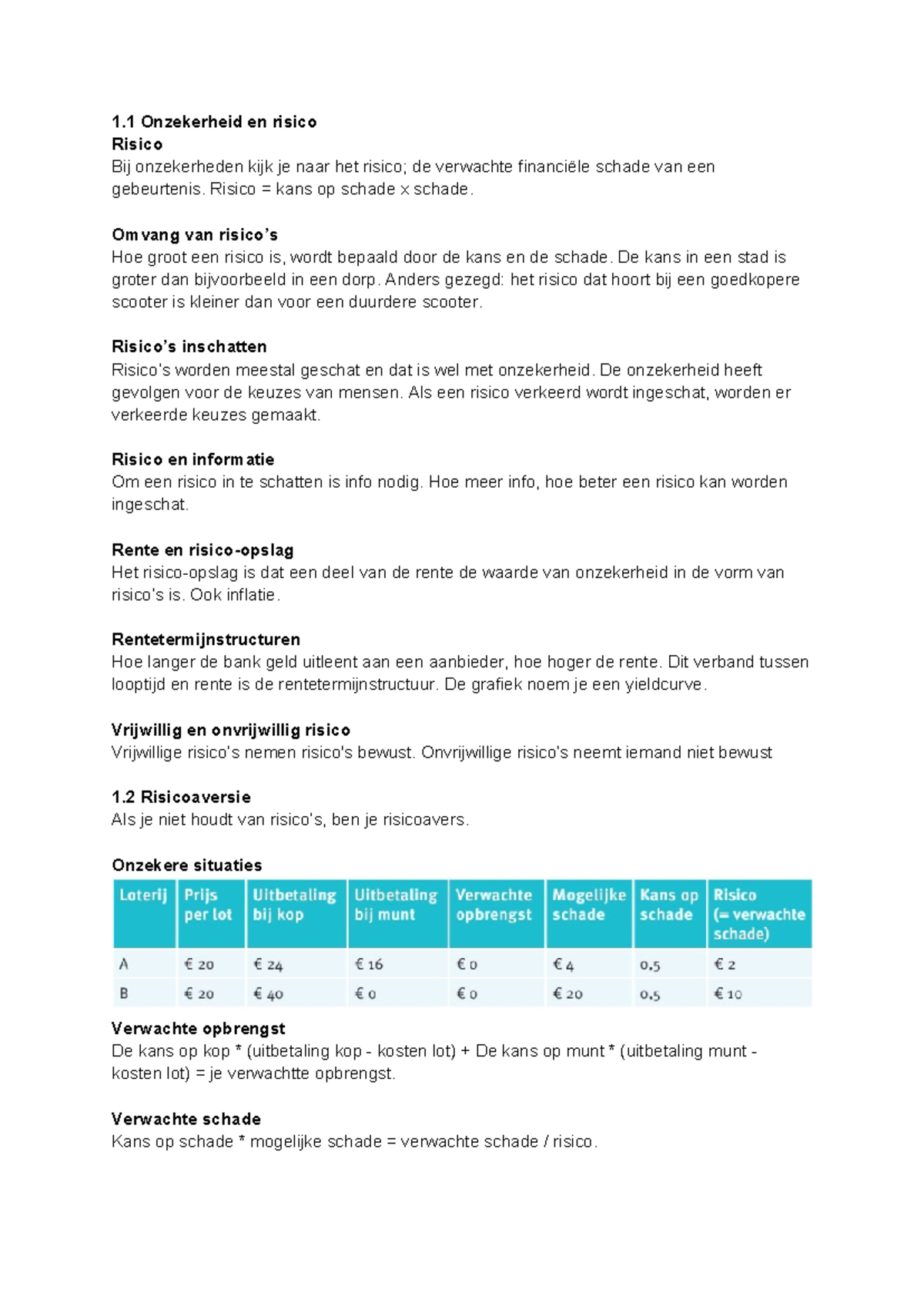 Economie Risico: Onzekerheid, Risico's en Informatie Evaluatie ...
