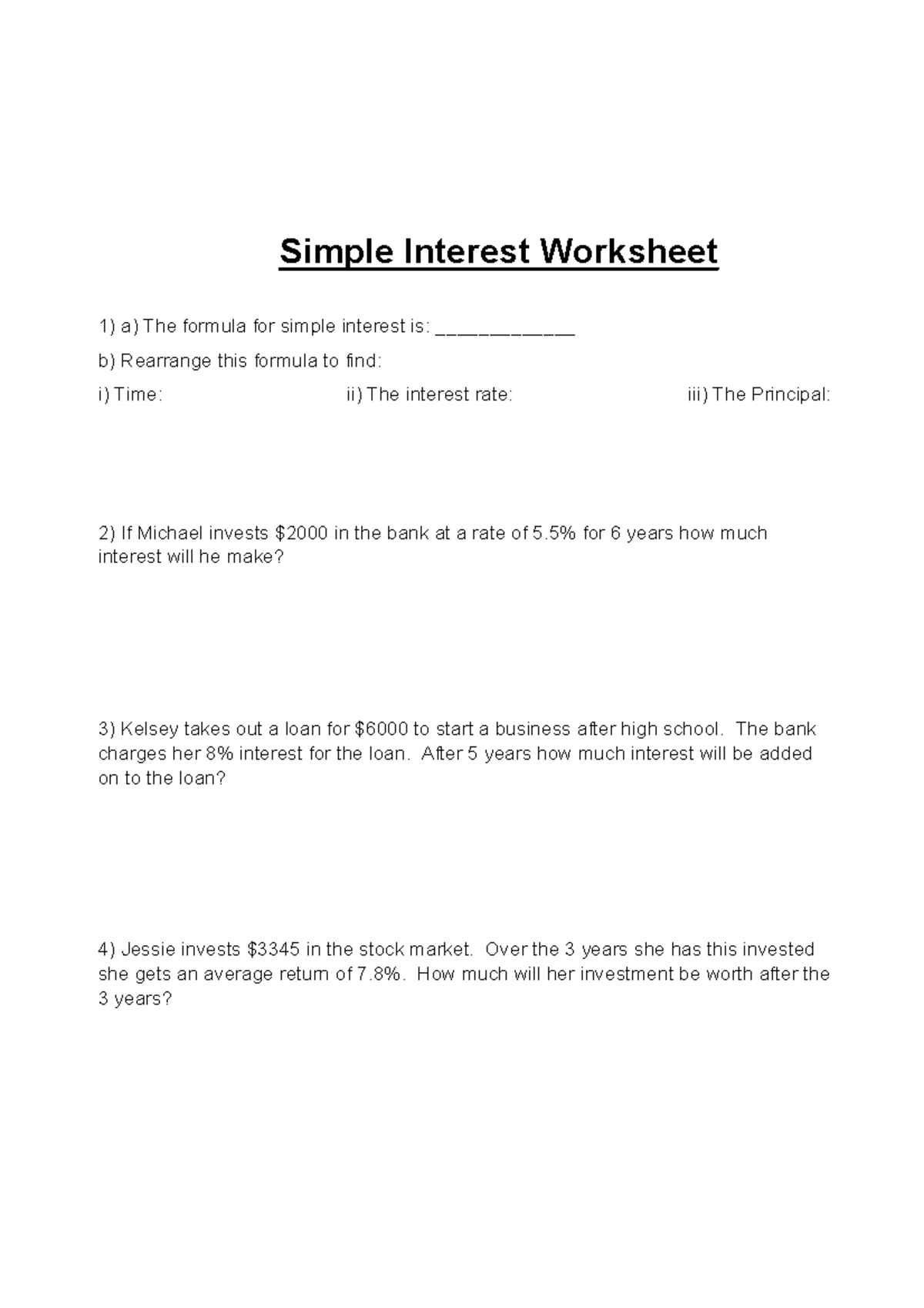 Rosalie Hemphill - Simple Interest Extra Practice Worksheet - Studocu