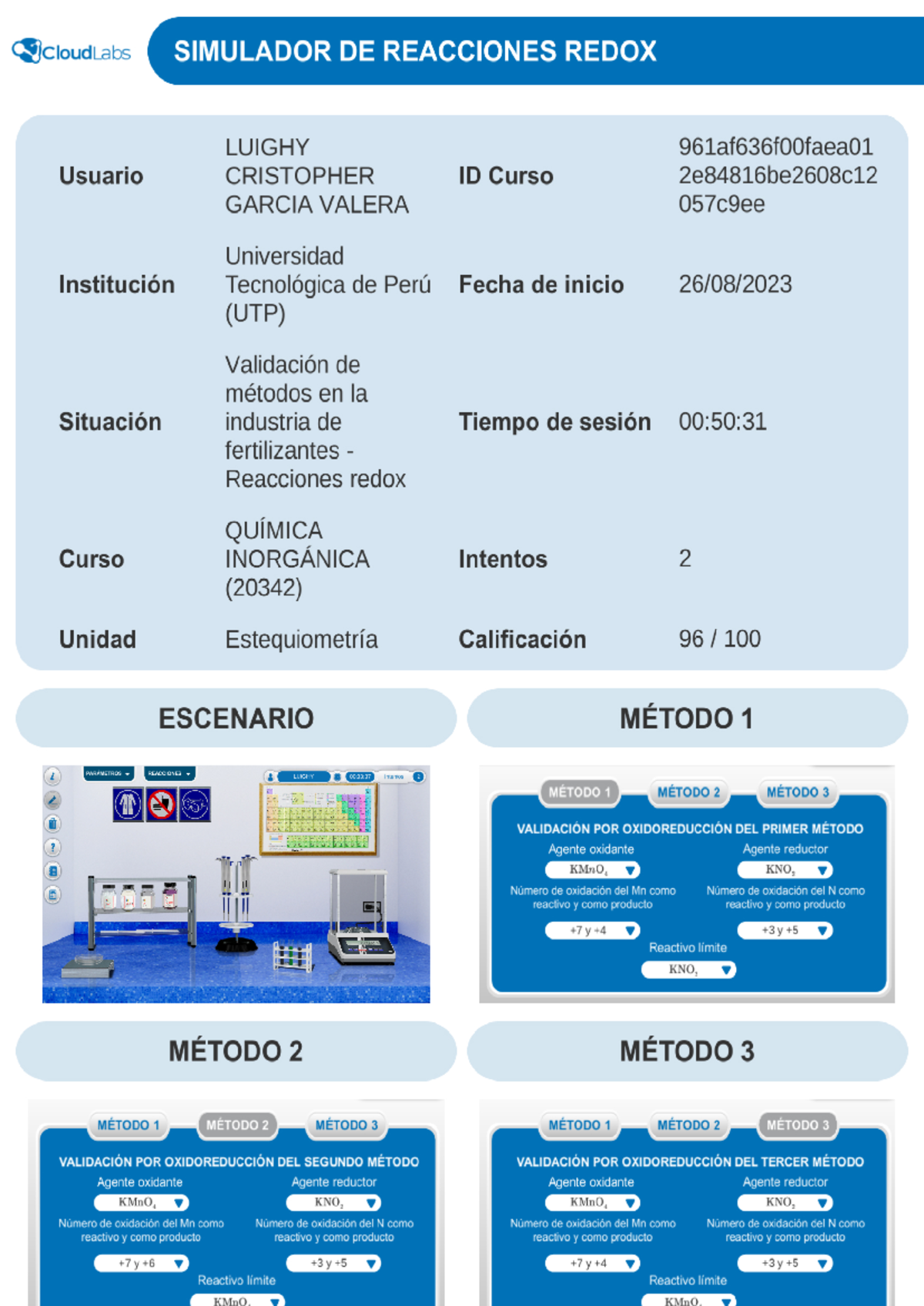 Validación de Métodos en Reacciones Redox - QUIMICA INORGANICA (20342) - Document Preview