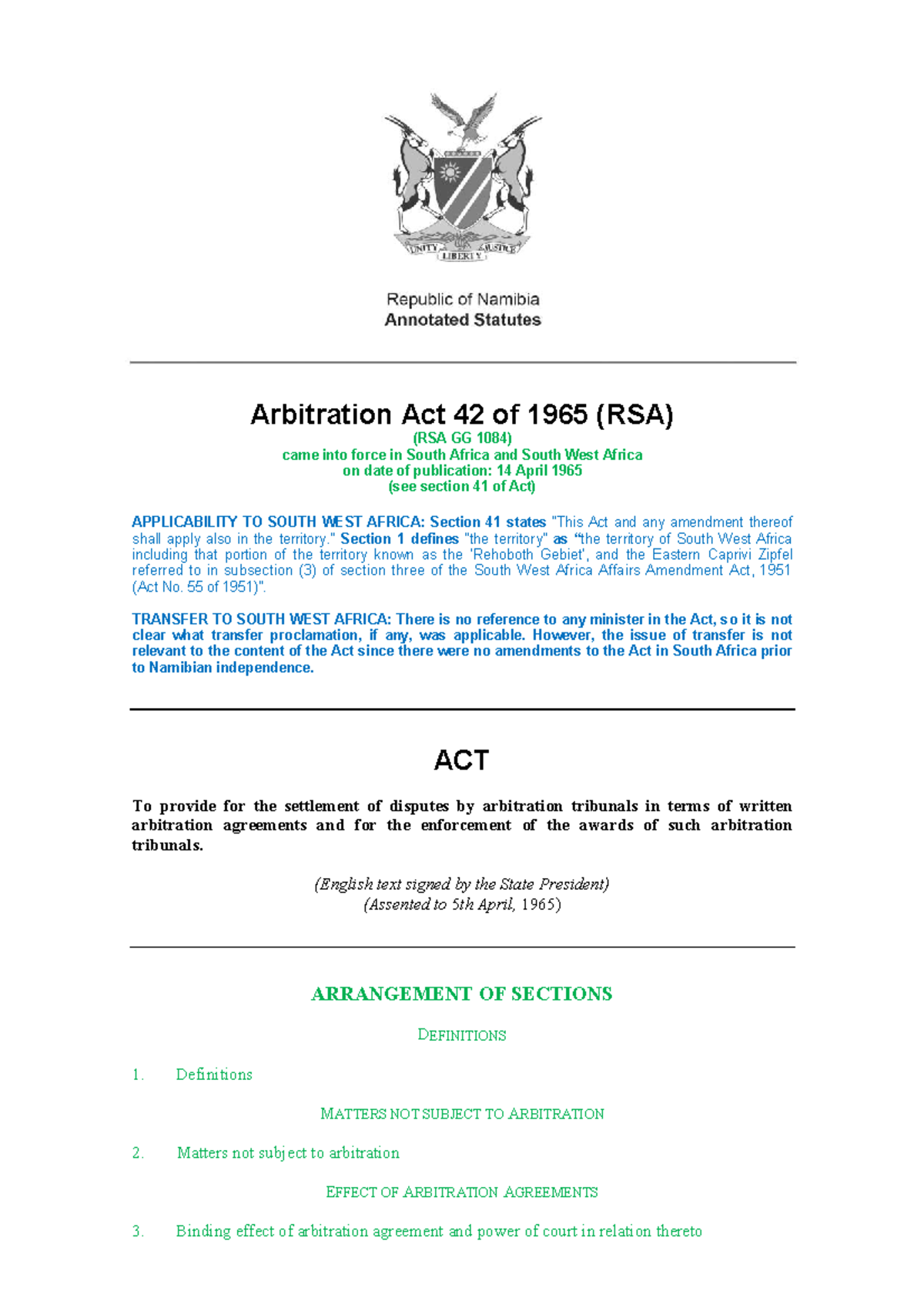 Arbitration Act 42 of 1965 (RSA): Comprehensive Overview and Provisions ...