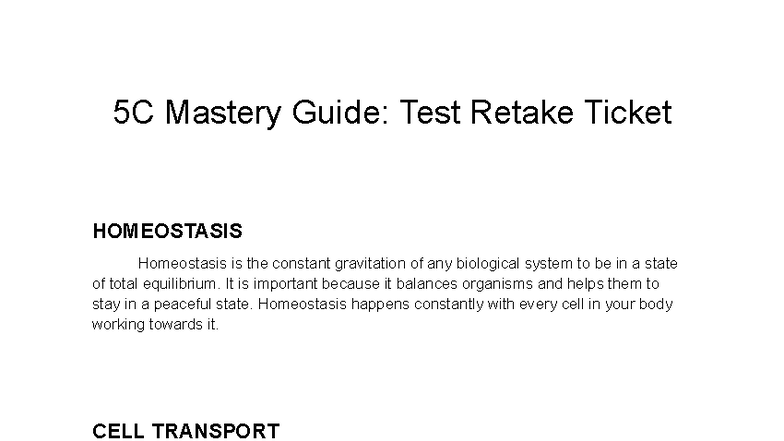 5C Mastery Guide: Homeostasis & Cell Transport Overview - Studocu