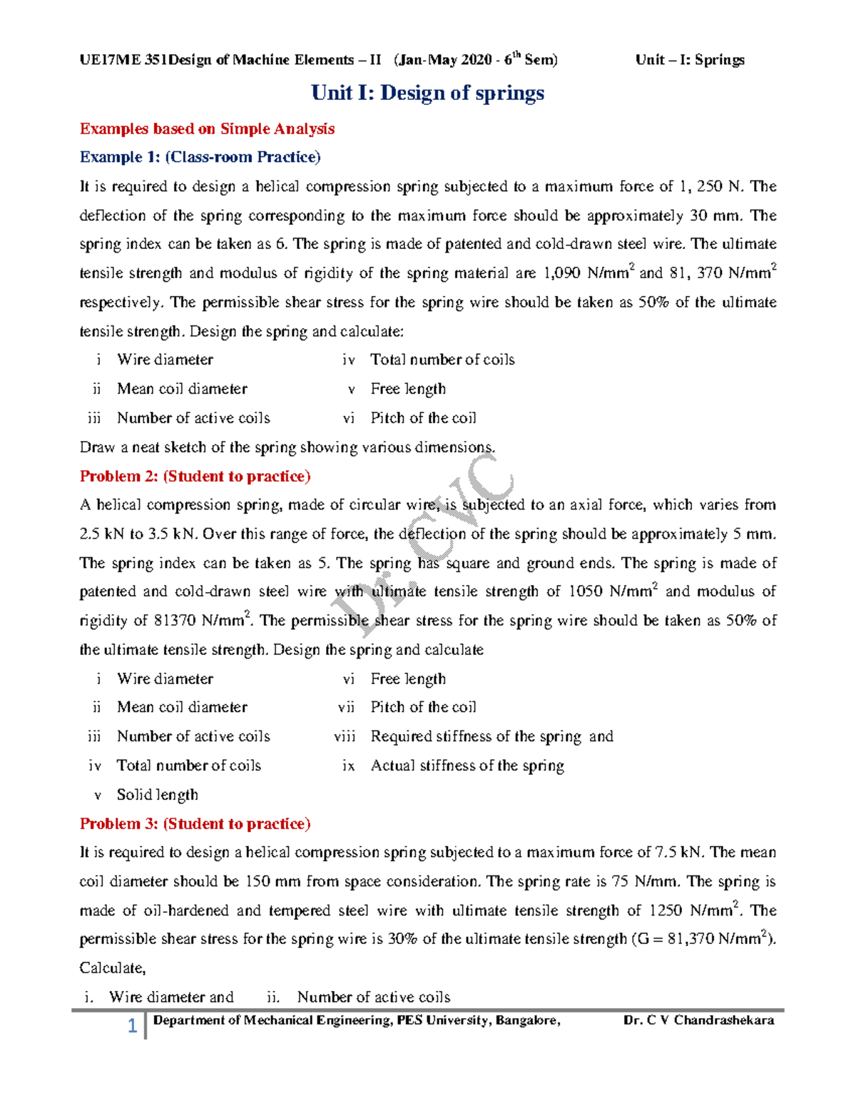 DME II Unit I Numerical Problems on Spring Design (10/01/2020) - Studocu