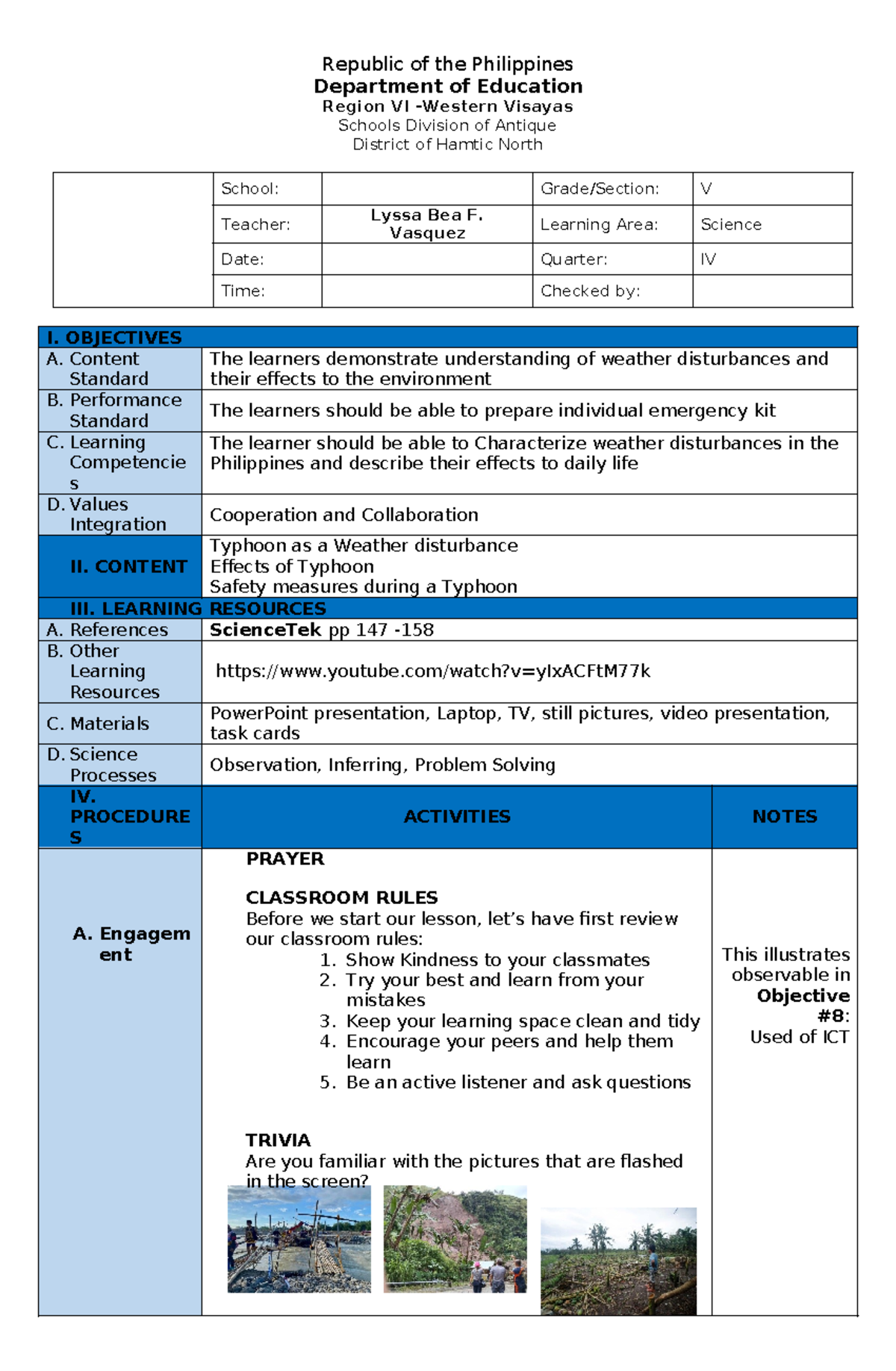 Lesson Plan: Understanding Typhoons and Weather Disturbances (SCI 101 ...