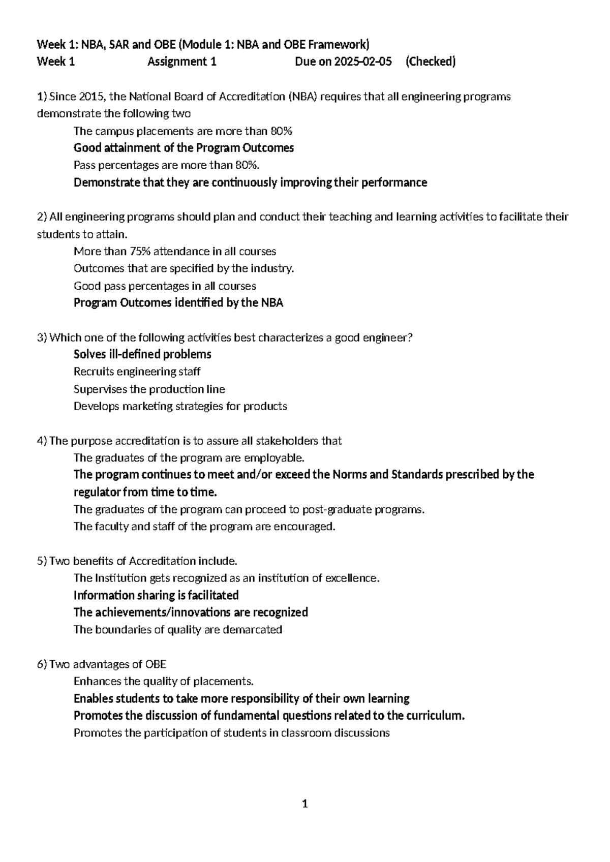 Week 1-10 Assignments Overview: NBA & OBE Framework (NATE 2025) - Studocu