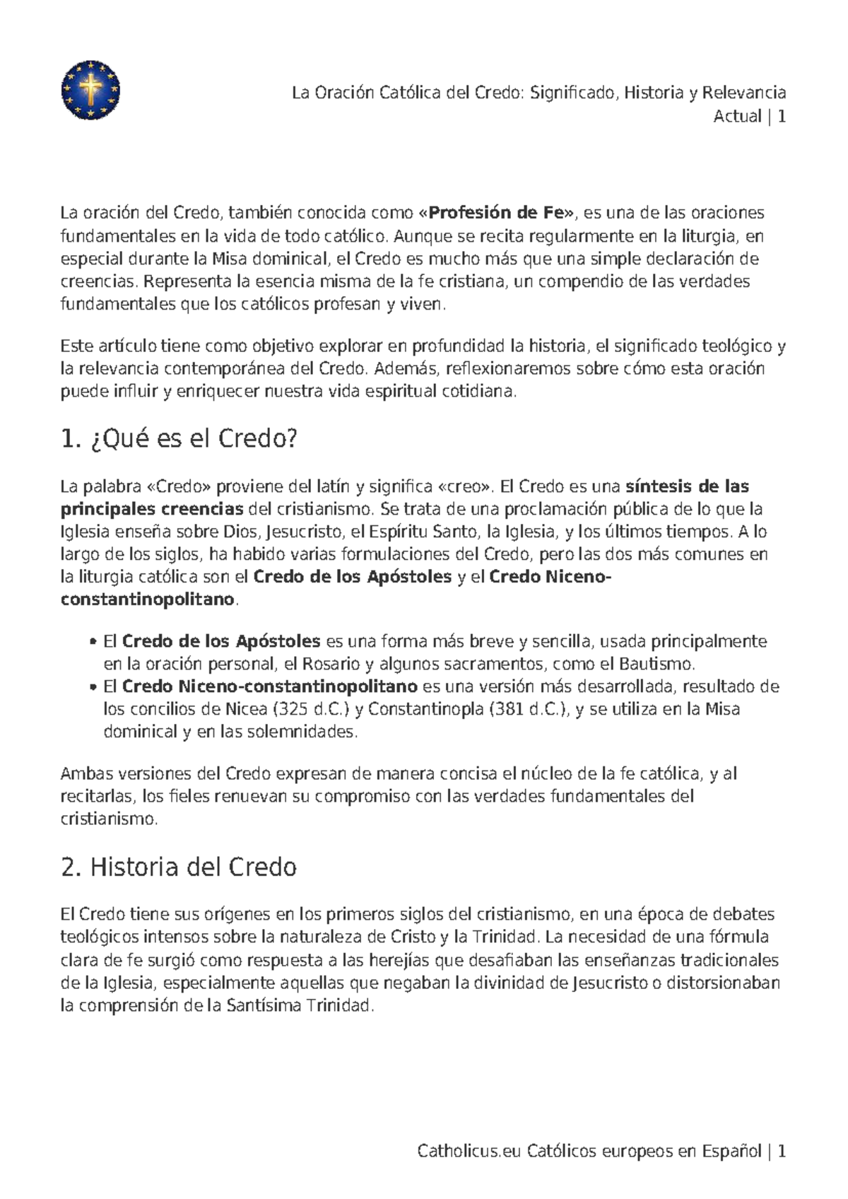 La Oración del Credo: Significado, Historia y Relevancia Actual - Studocu