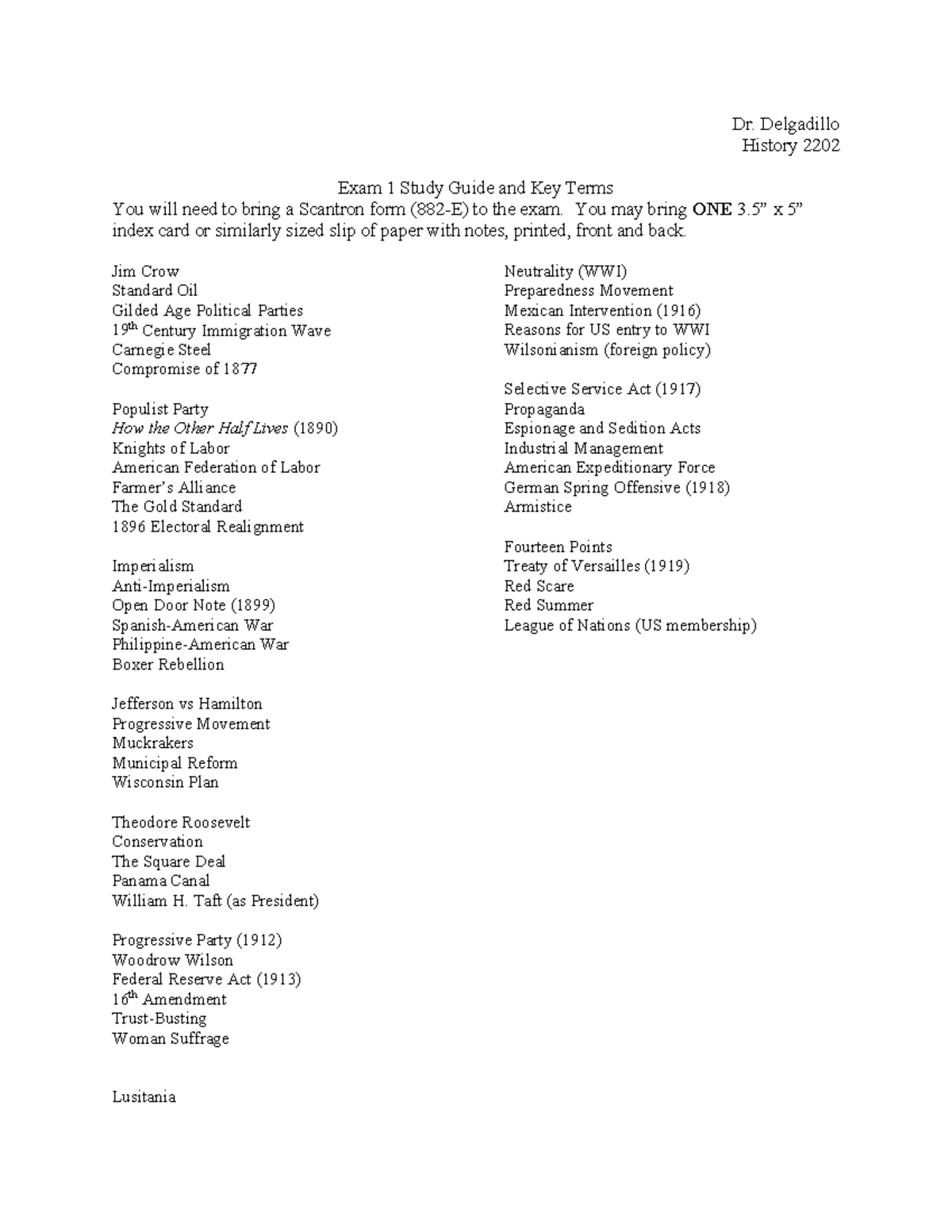 History 2202 Exam 1 Study Guide: Key Terms & Concepts - Studocu