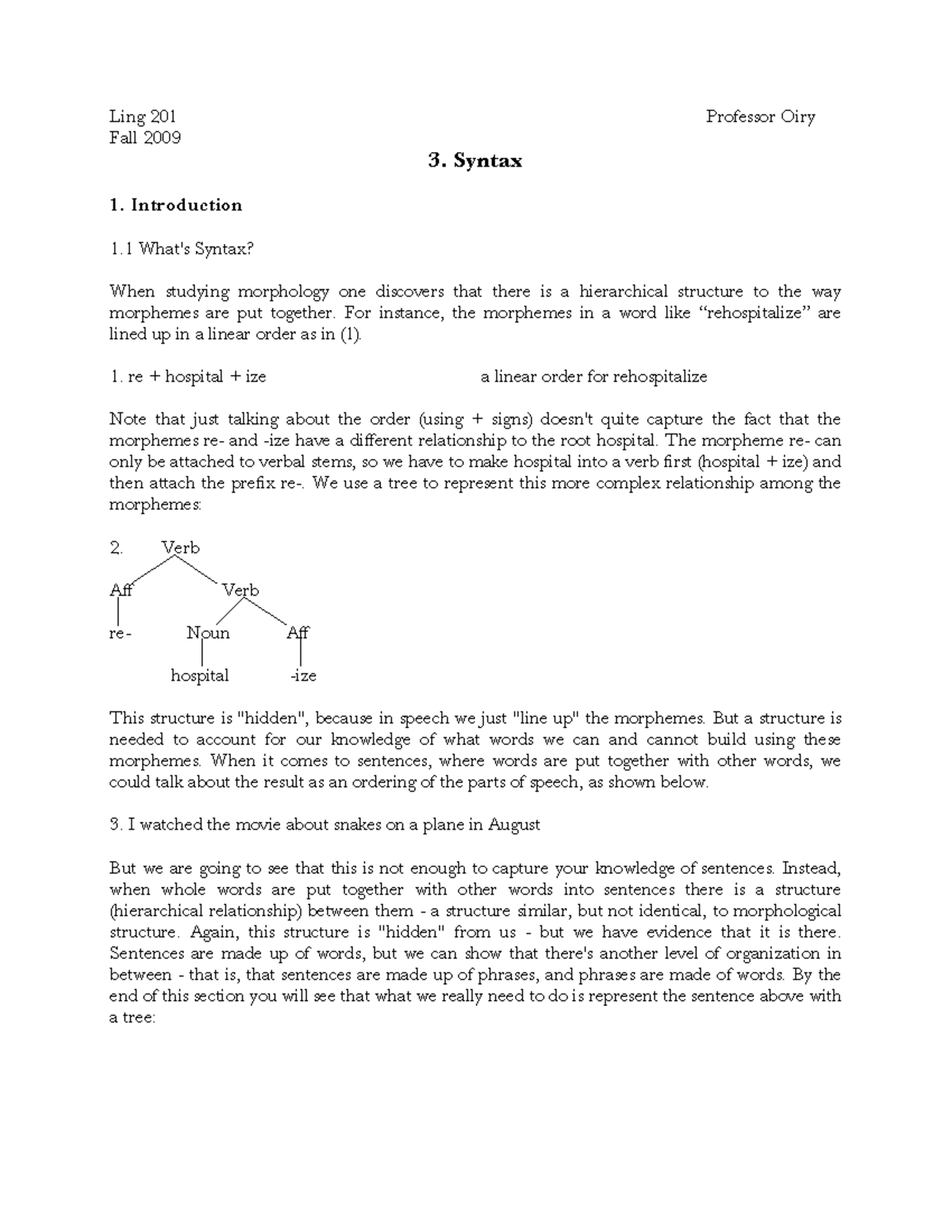 Ling 201 Fall 2009: Introduction to syntax and phrase structure rules ...