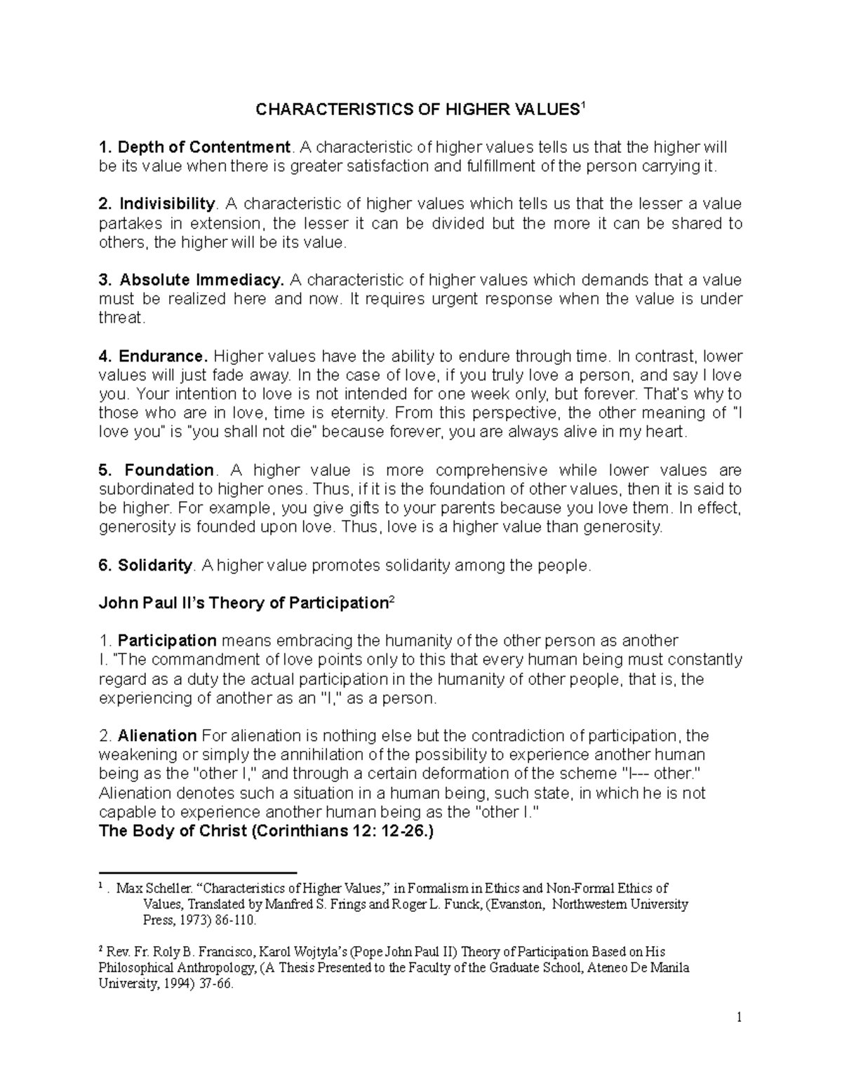 Characteristics of Higher Values: Insights on Fulfillment and ...