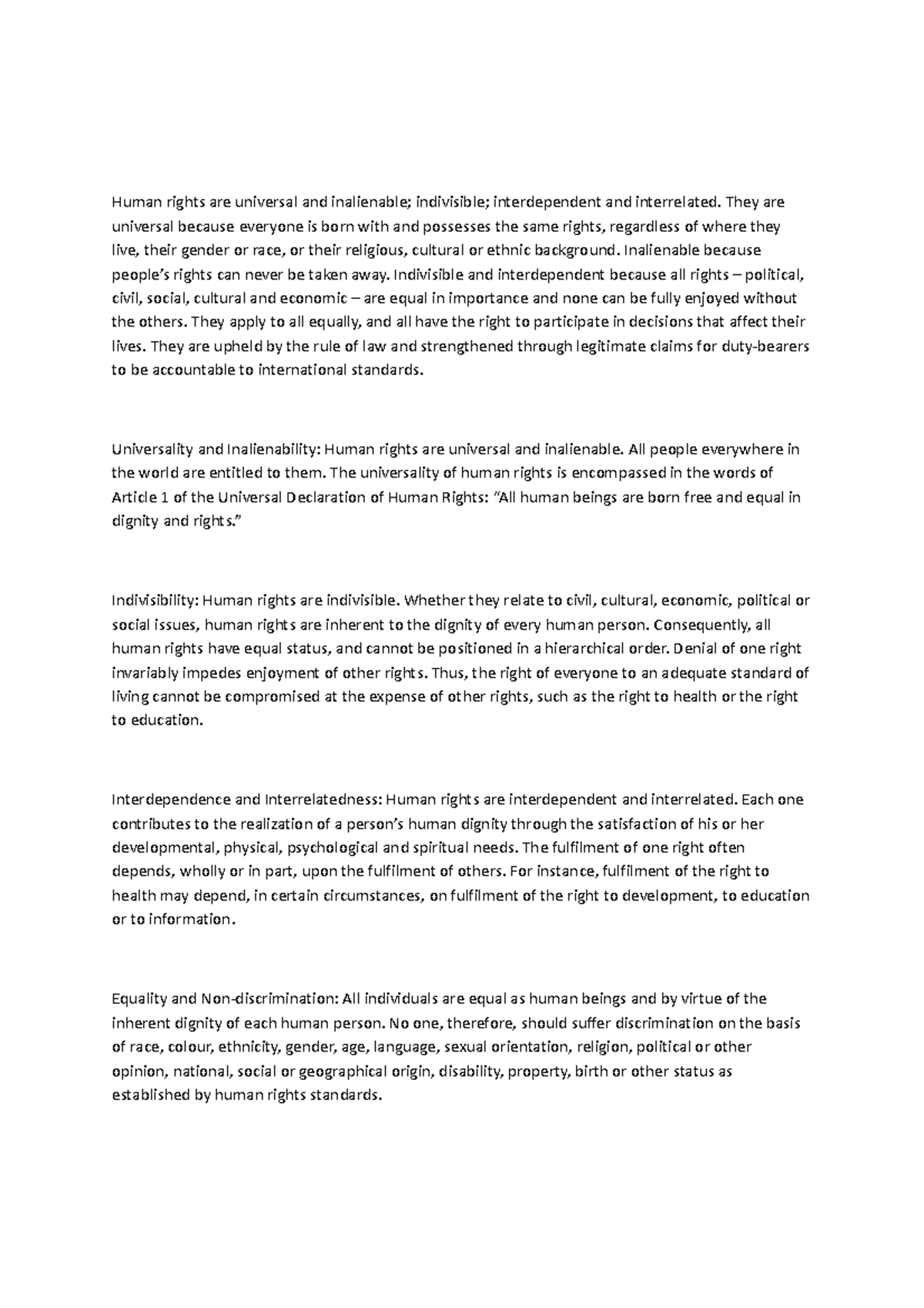 Human Rights: Universality, Inalienability, and Interdependence - Studocu