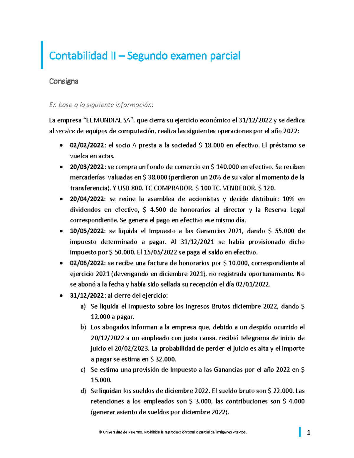 Contabilidad II - Segundo Examen Parcial sobre el Año 2022 - Studocu