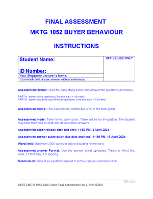 MKTG 1052 Final Assessment s2 2021 Answer Sheet s3917449 - FINAL ...