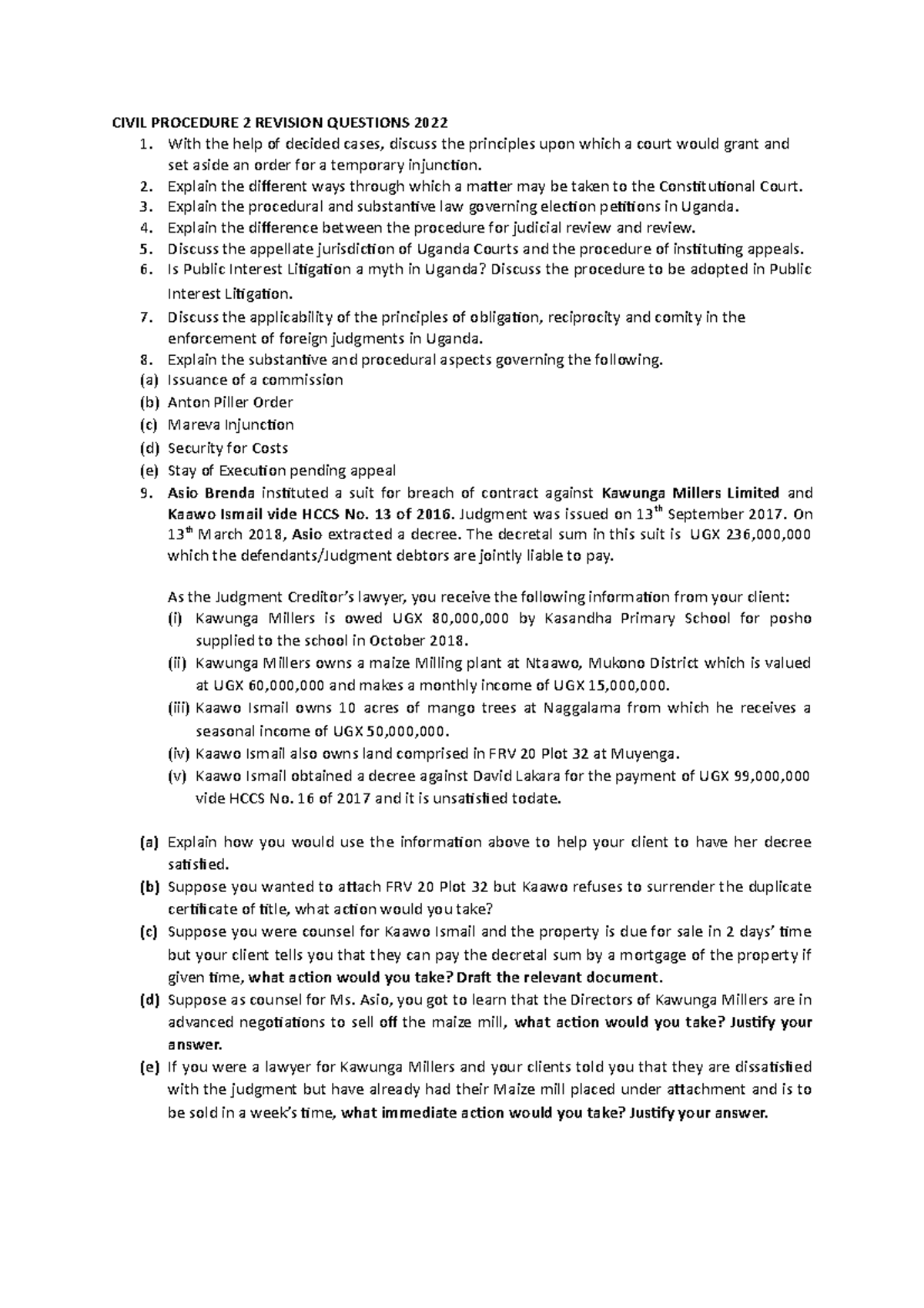 Civil Procedure 2 Final Exam Revision Questions for 2022 - Studocu
