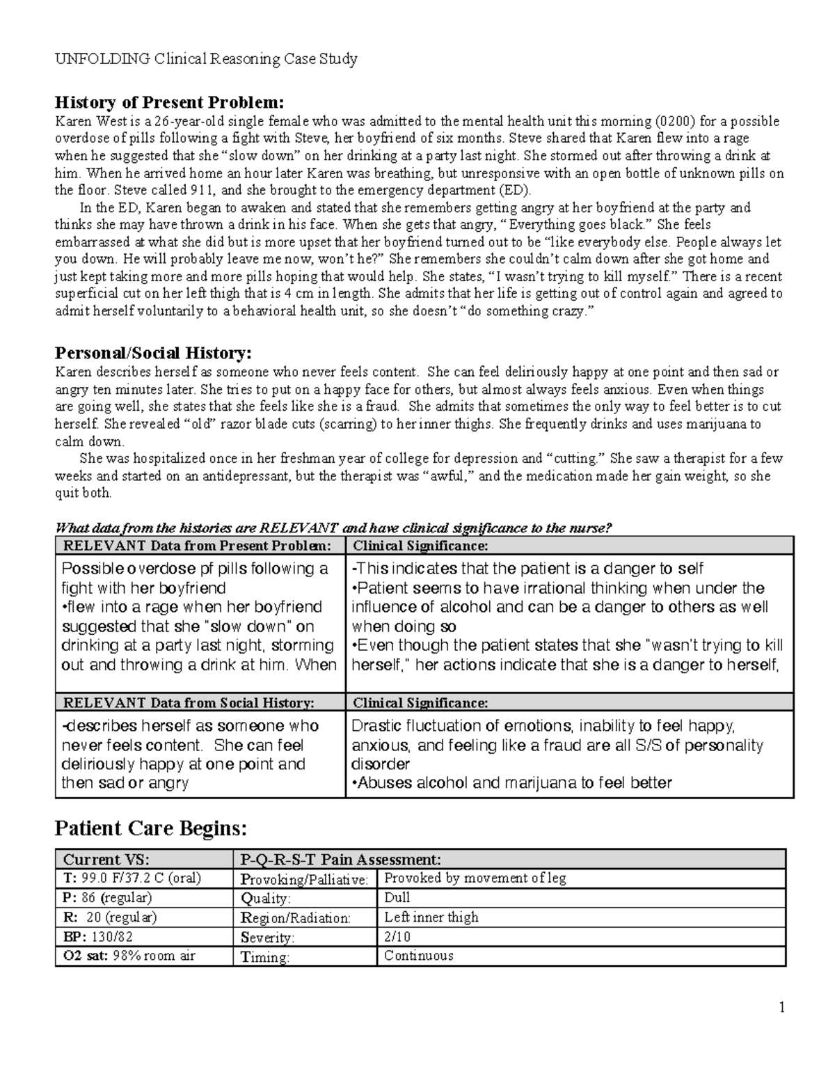 Clinical Reasoning Case Study: Borderline PD (Mental Health) - Studocu