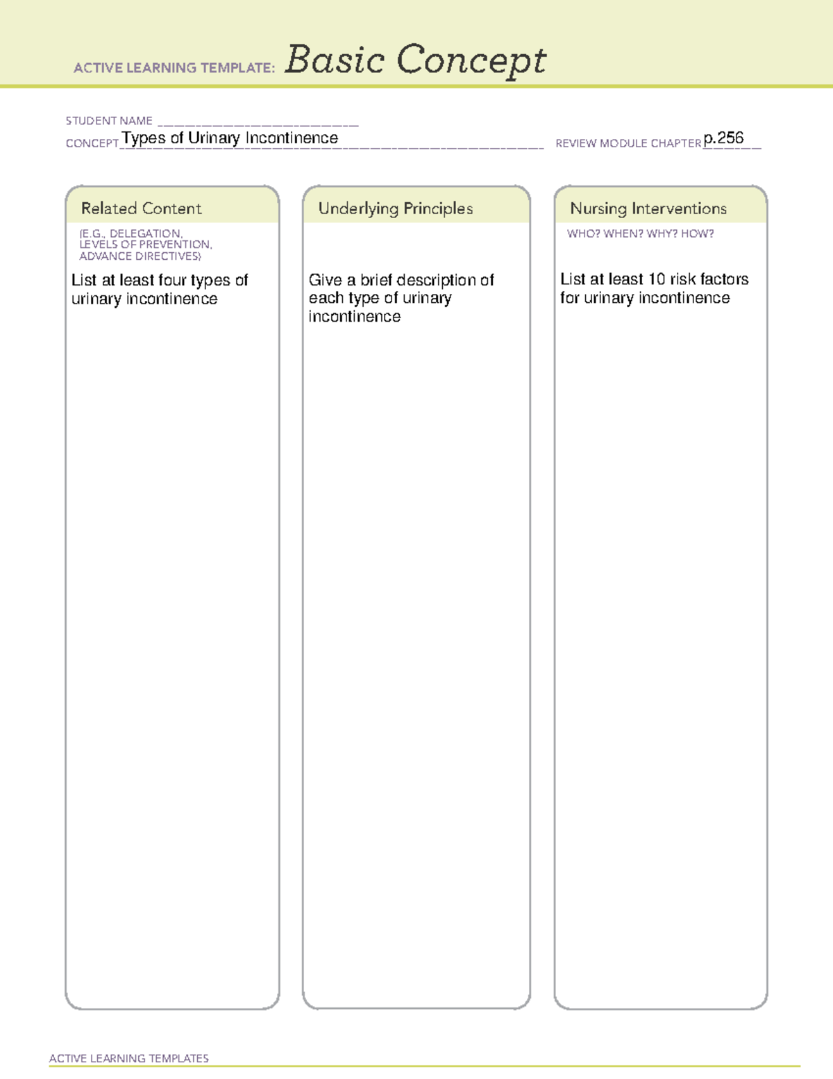 Urinary Incontinence Template - PHARM 101 - ACTIVE LEARNING TEMPLATES ...