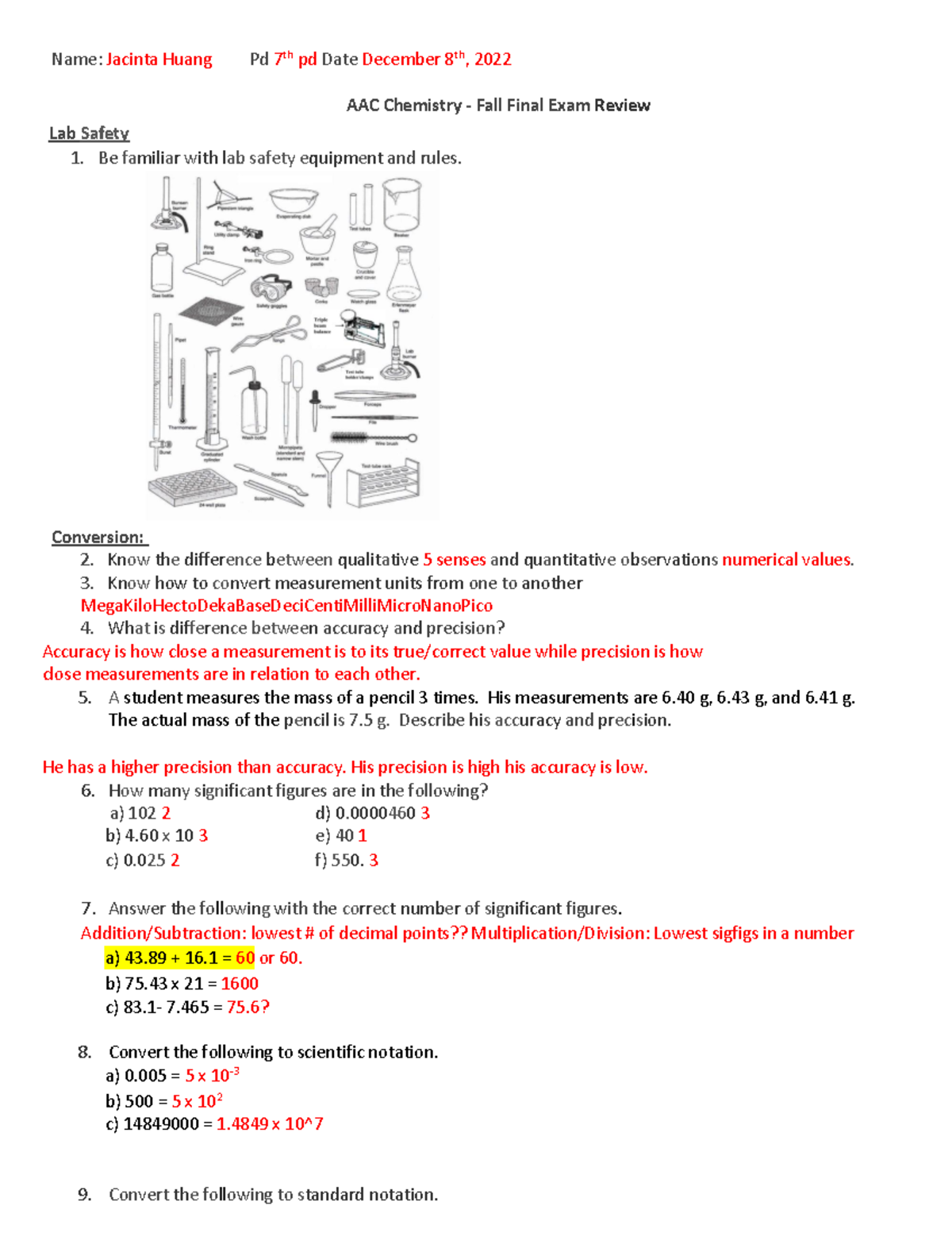 Chem 101 - Fall Semester Final Exam Review 2022 Guide - Studocu