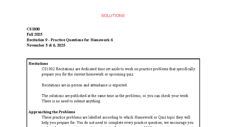 CS1800 Fall 2025 Recitation 9 Solutions for HW6 Practice Problems - Studocu