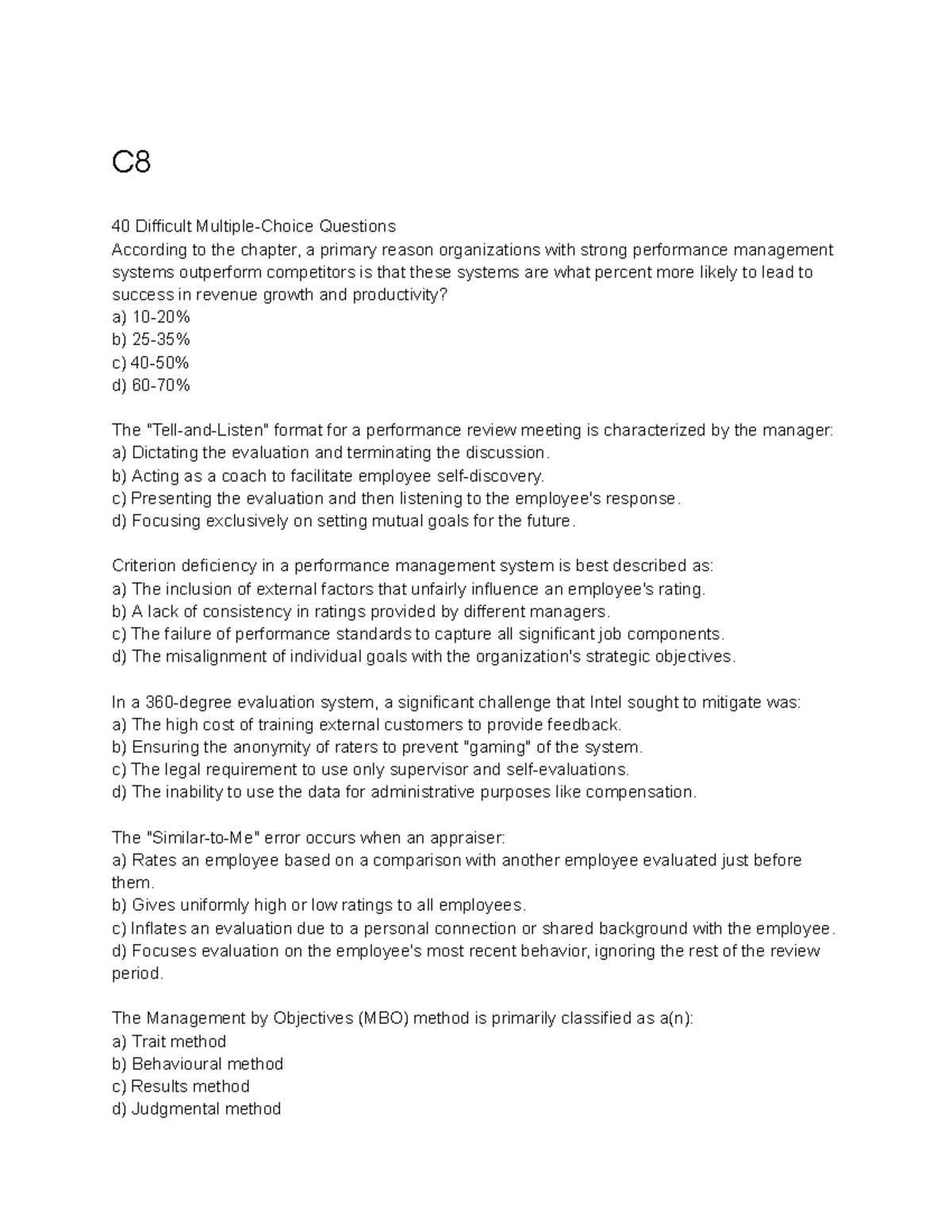 C8 40 Difficult Questions on Performance Management Systems - Studocu