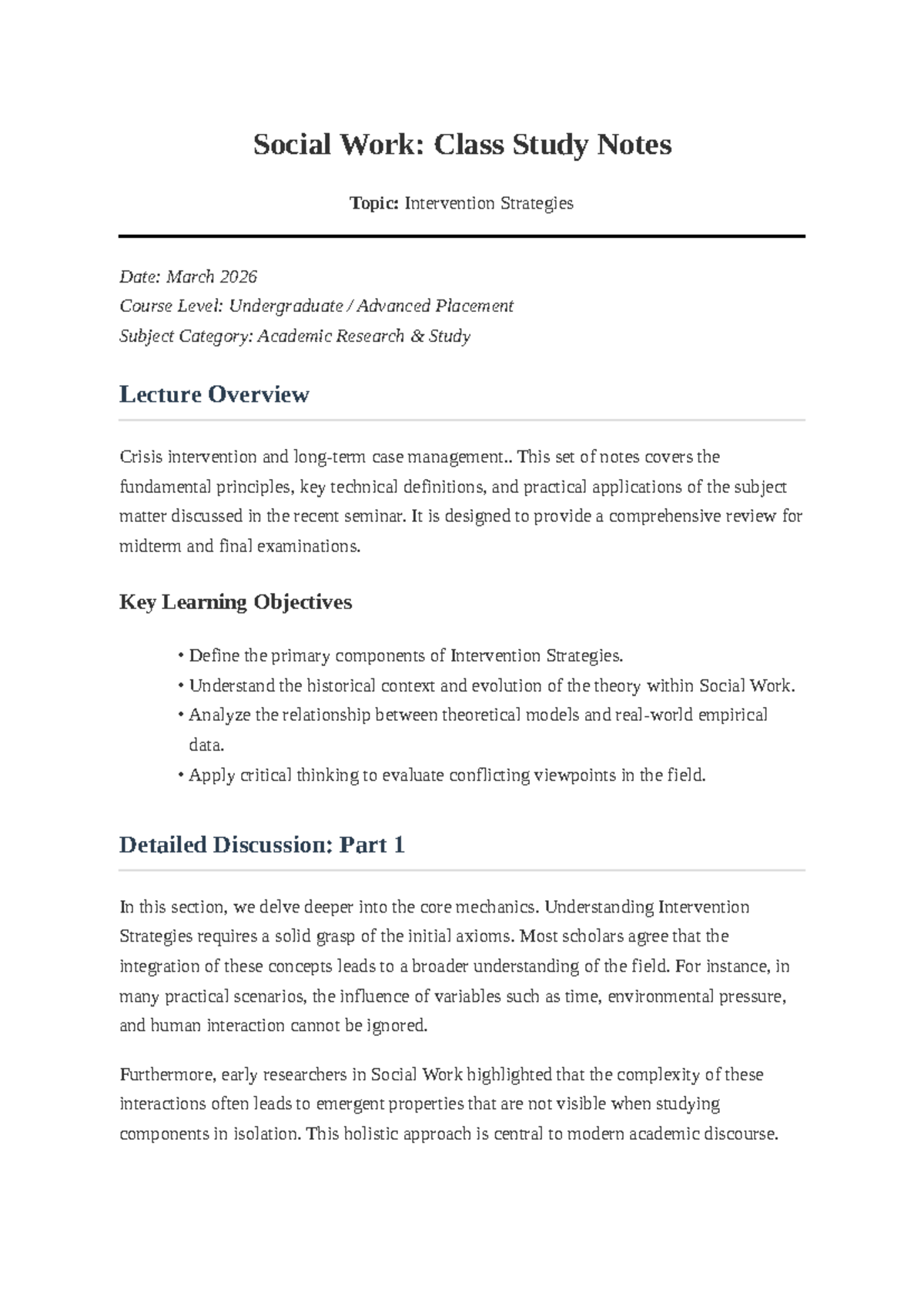 Social Work 45: Intervention Strategies Study Notes for Midterm & Final ...