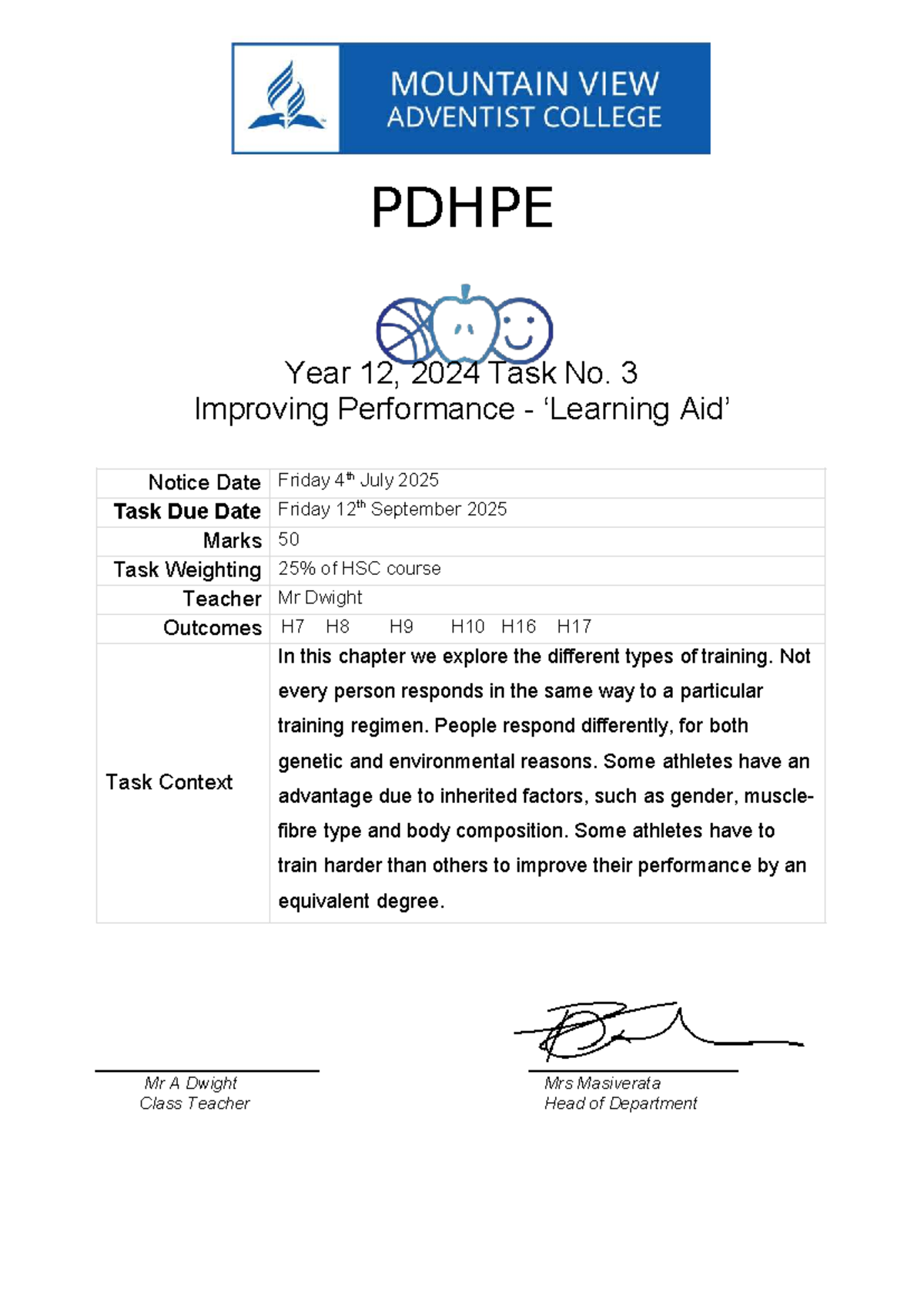 Year 12 PDHPE Task 3 2024: Improving Performance Strategies - Studocu