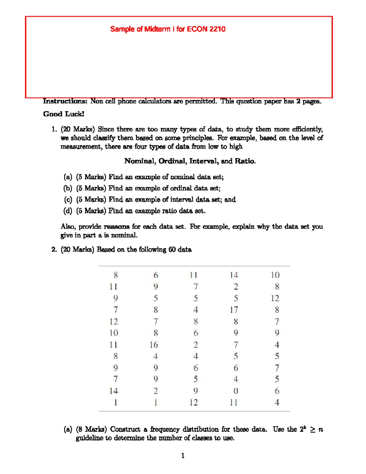 Midterm I Sample Questions for ECON 2210 G - Studocu