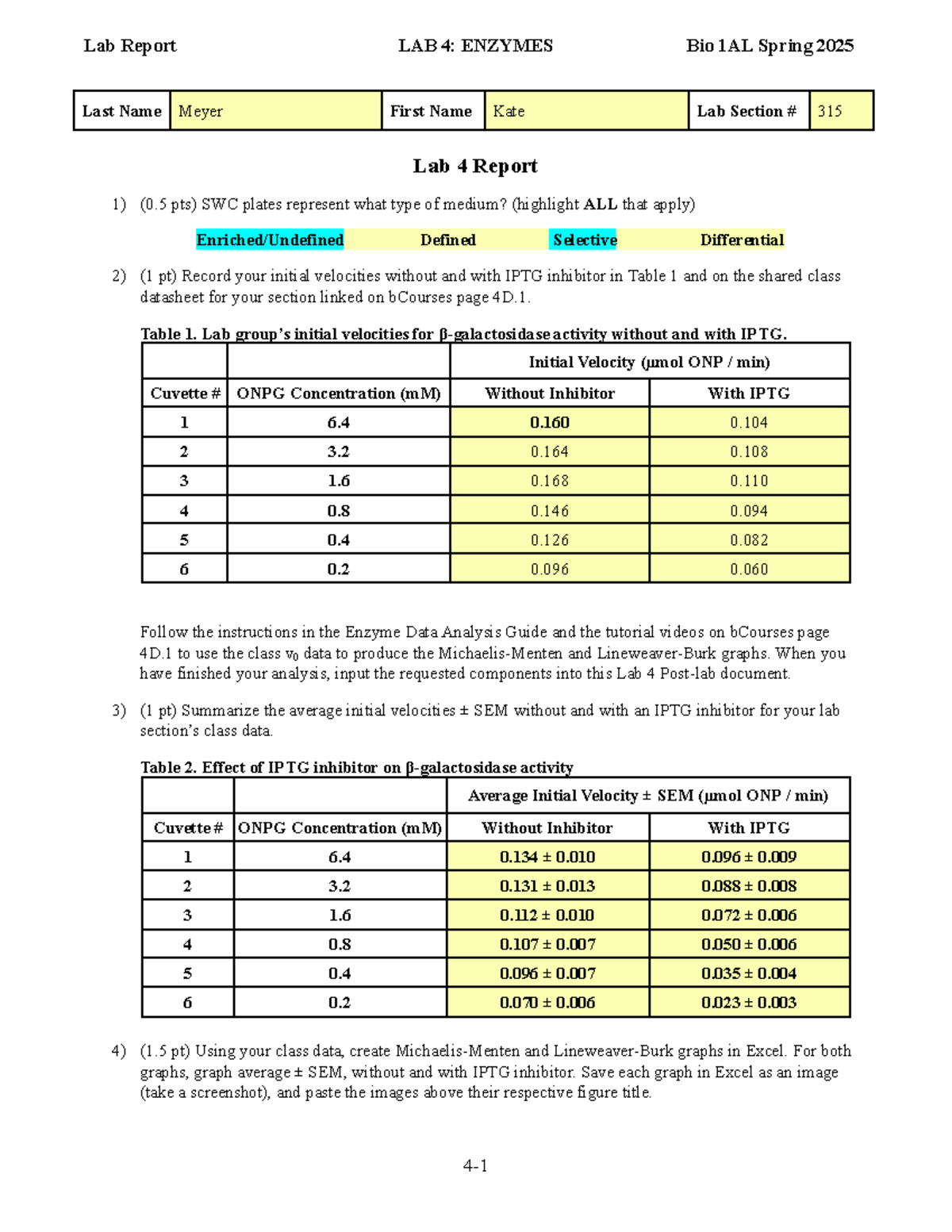 Lab 4 - β-galactosidase Enzyme Activity Report Sp25 - Studocu