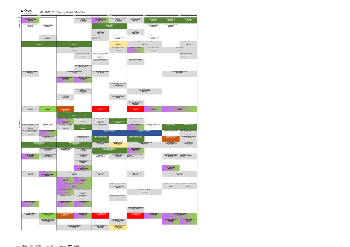 MSc Spring 202526 Course Schedules: Monday to Friday Overview - Studocu