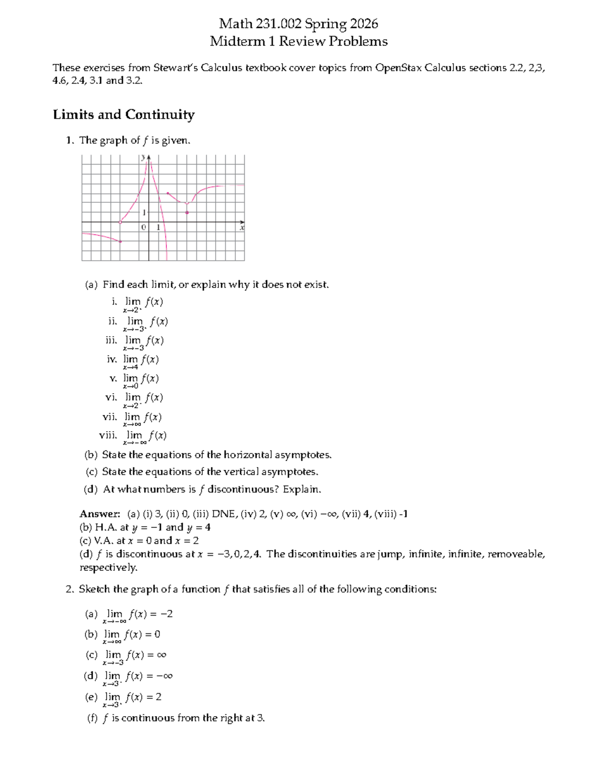 Math 231.002 Spring 2026 Midterm 1 Review & Solutions - Studocu