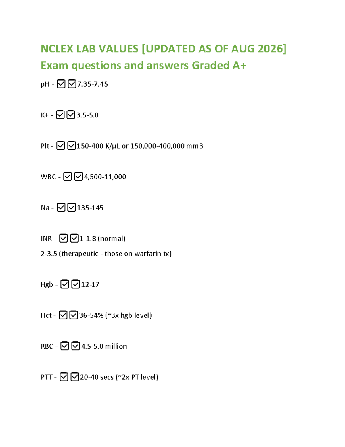 Nclex PN LAB Values (16) - NCLEX LAB VALUES [UPDATED AS OF AUG 202 6 ...