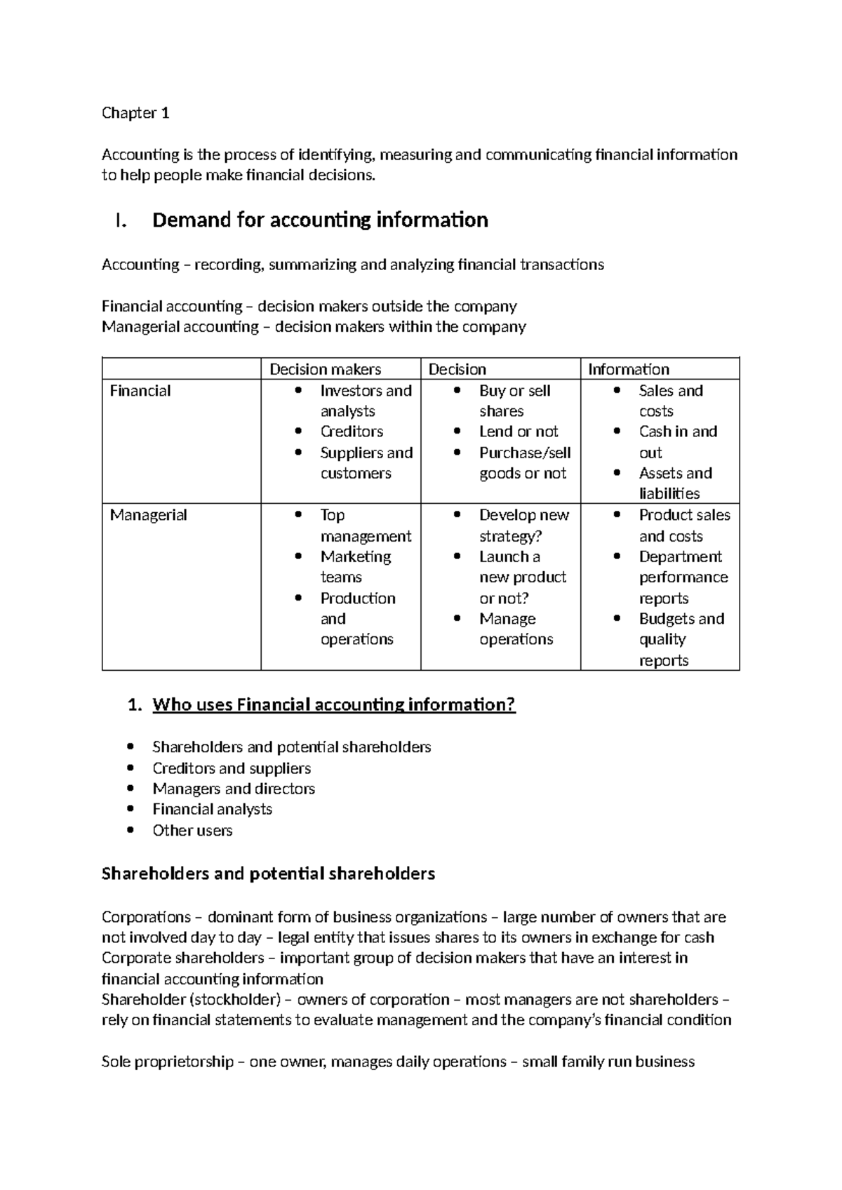 Chapter 1 & 2 Accounting Notes: Understanding Financial Information ...