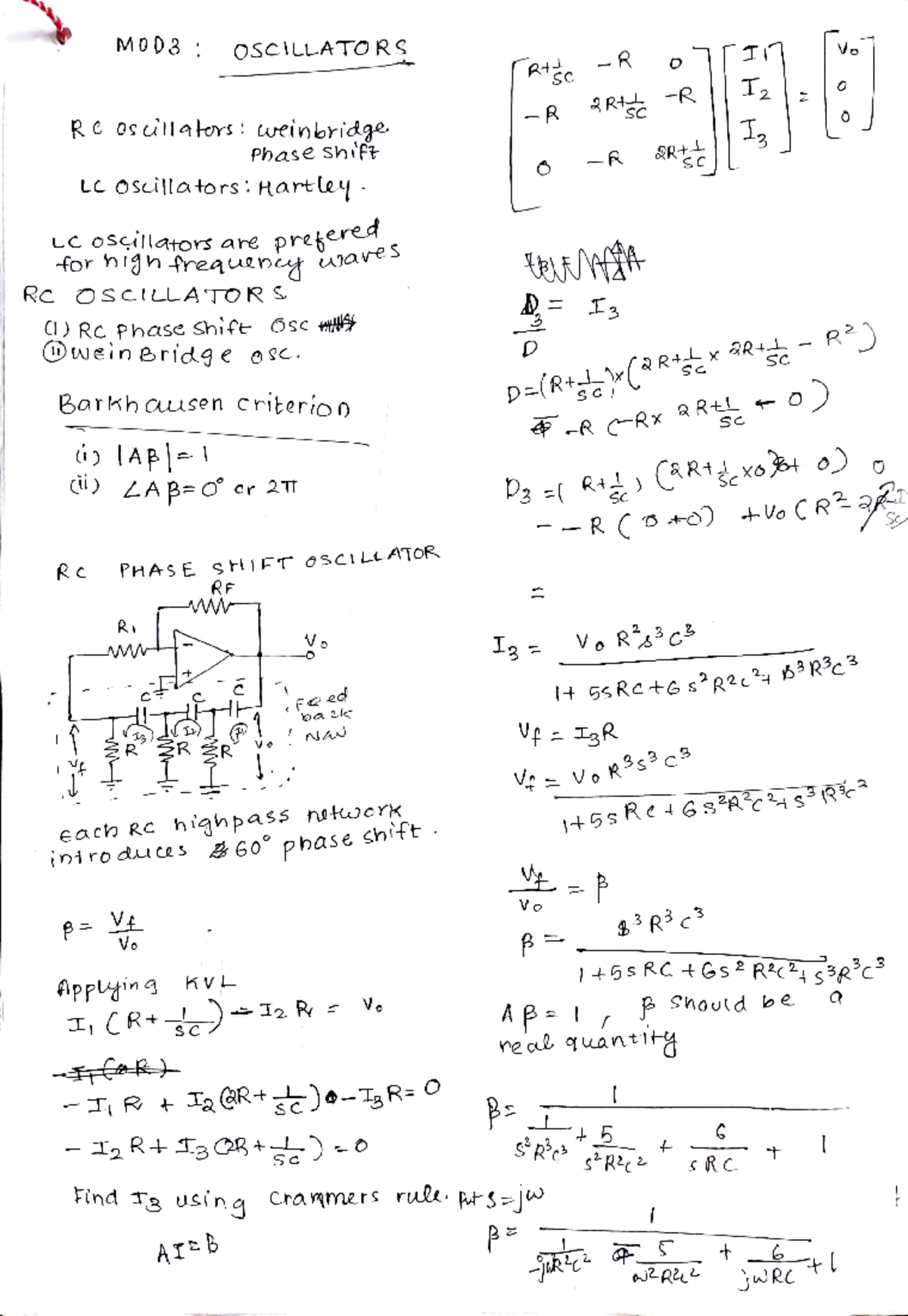 Lic notes - MOD Re os ulators: weinbrid e Phase Shit OSCILLATORS Le ...