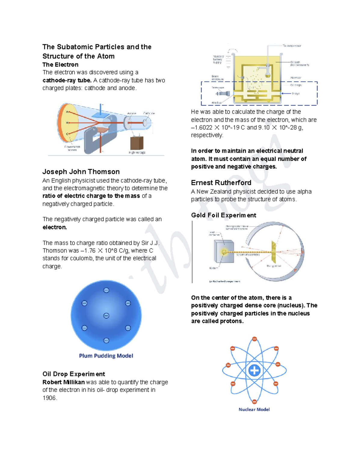 CHEM-2 - Subatomic Particles and Atomic Structure Overview - Studocu
