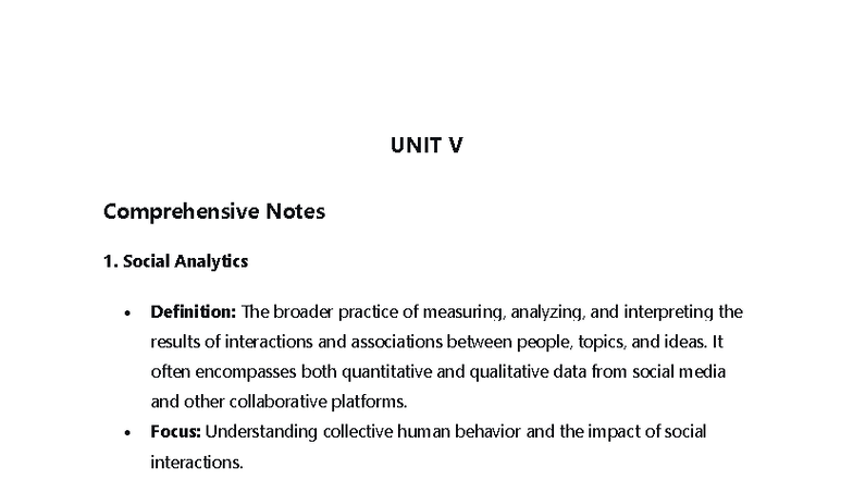 WSMA UNIT 5 Comprehensive Notes on Social Analytics and SNA - Studocu