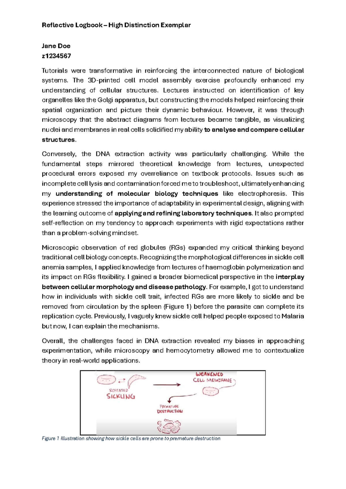 Reflective Logbook: High Distinction Exemplar for BIOL101 - Studocu