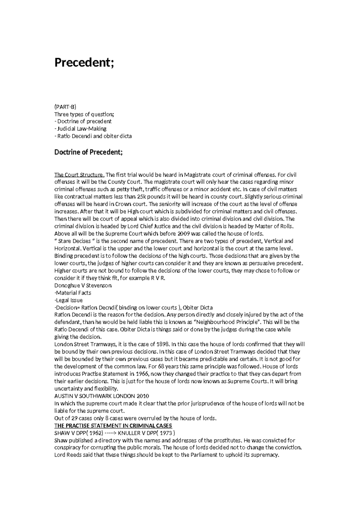 Analysis of Judicial Precedent & Practice Statement in Law (Law 101 ...