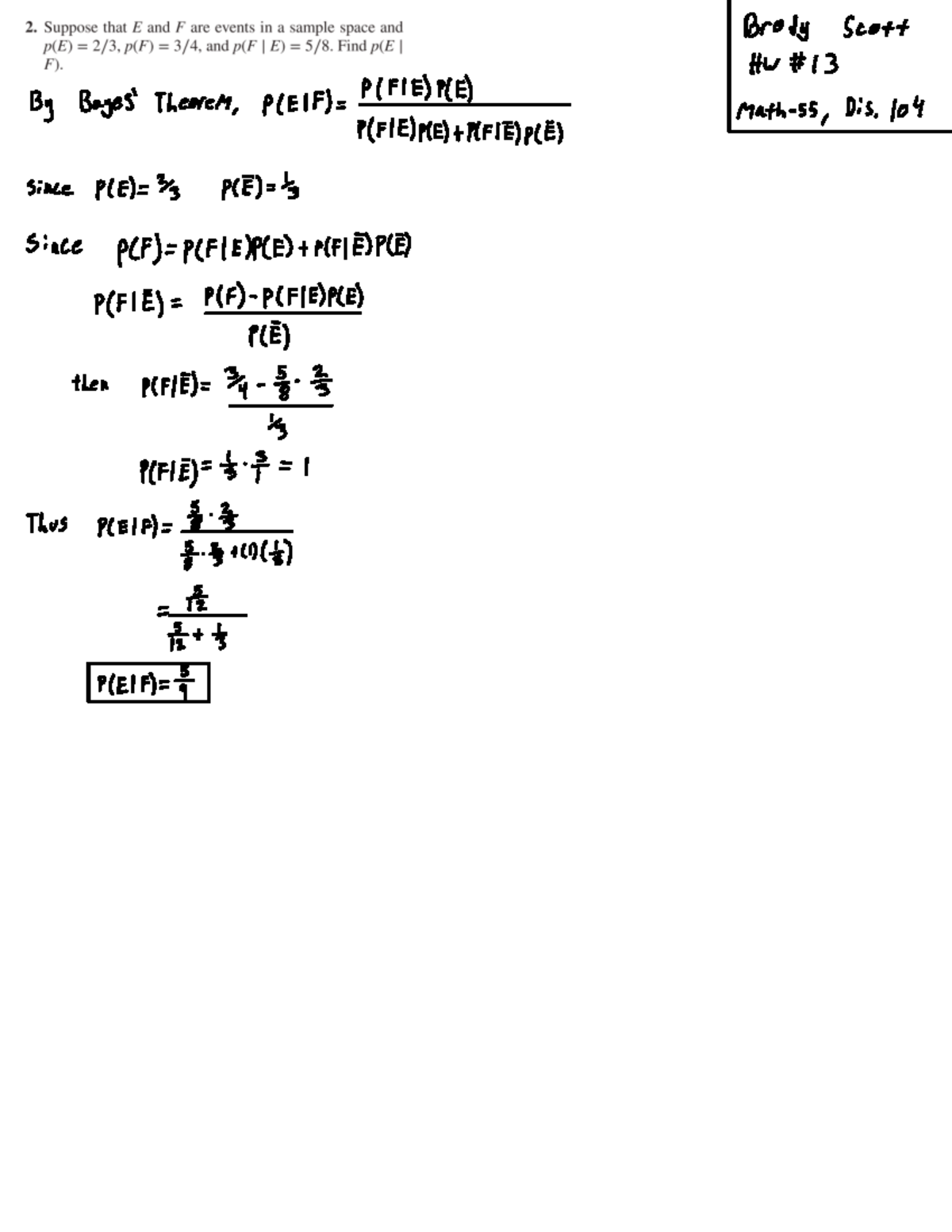 MATH 55 HW 13 Solutions - Bayes Theorem Applications - Studocu
