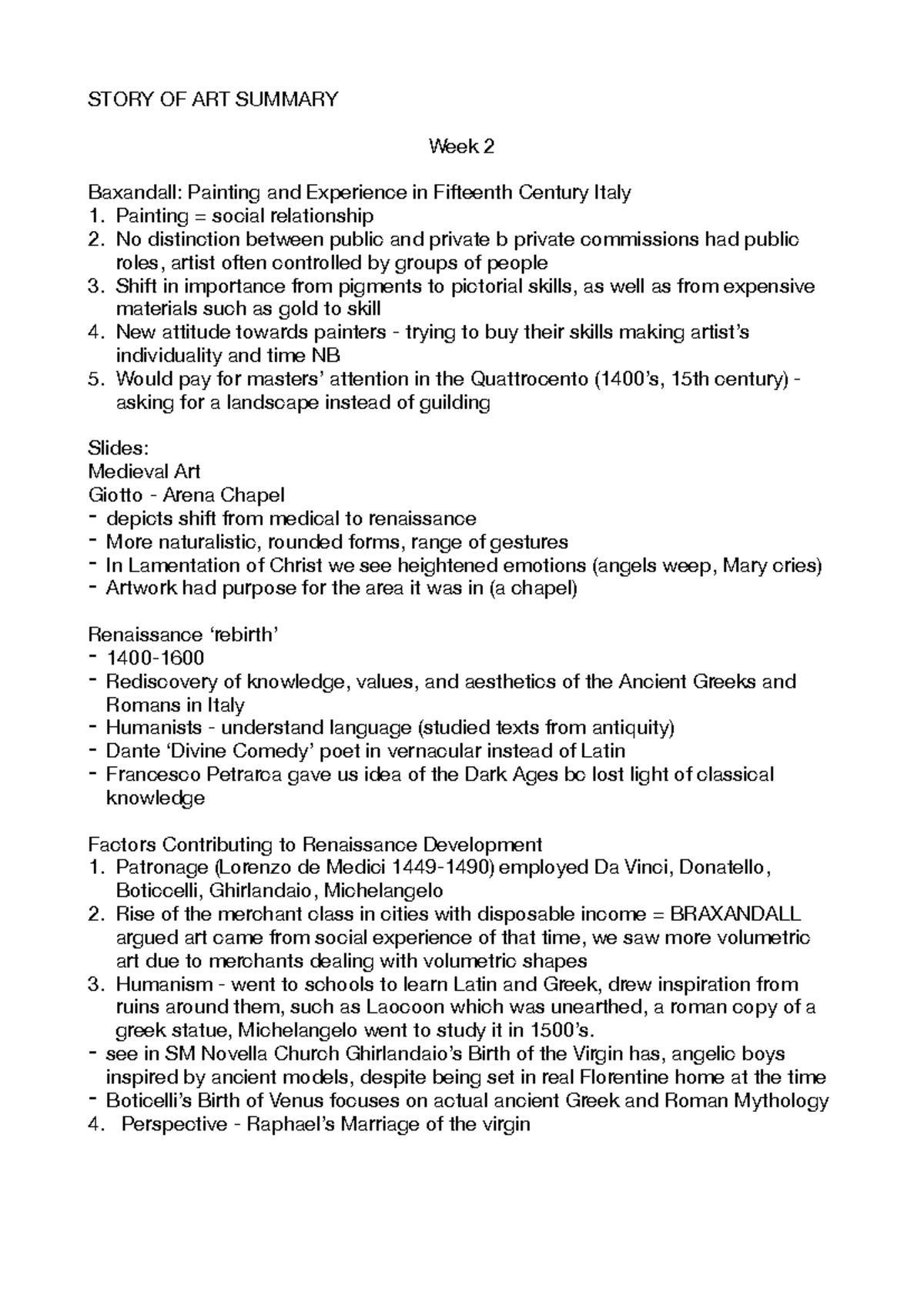 Art History Summary: From Renaissance to Impressionism (Course Code ...