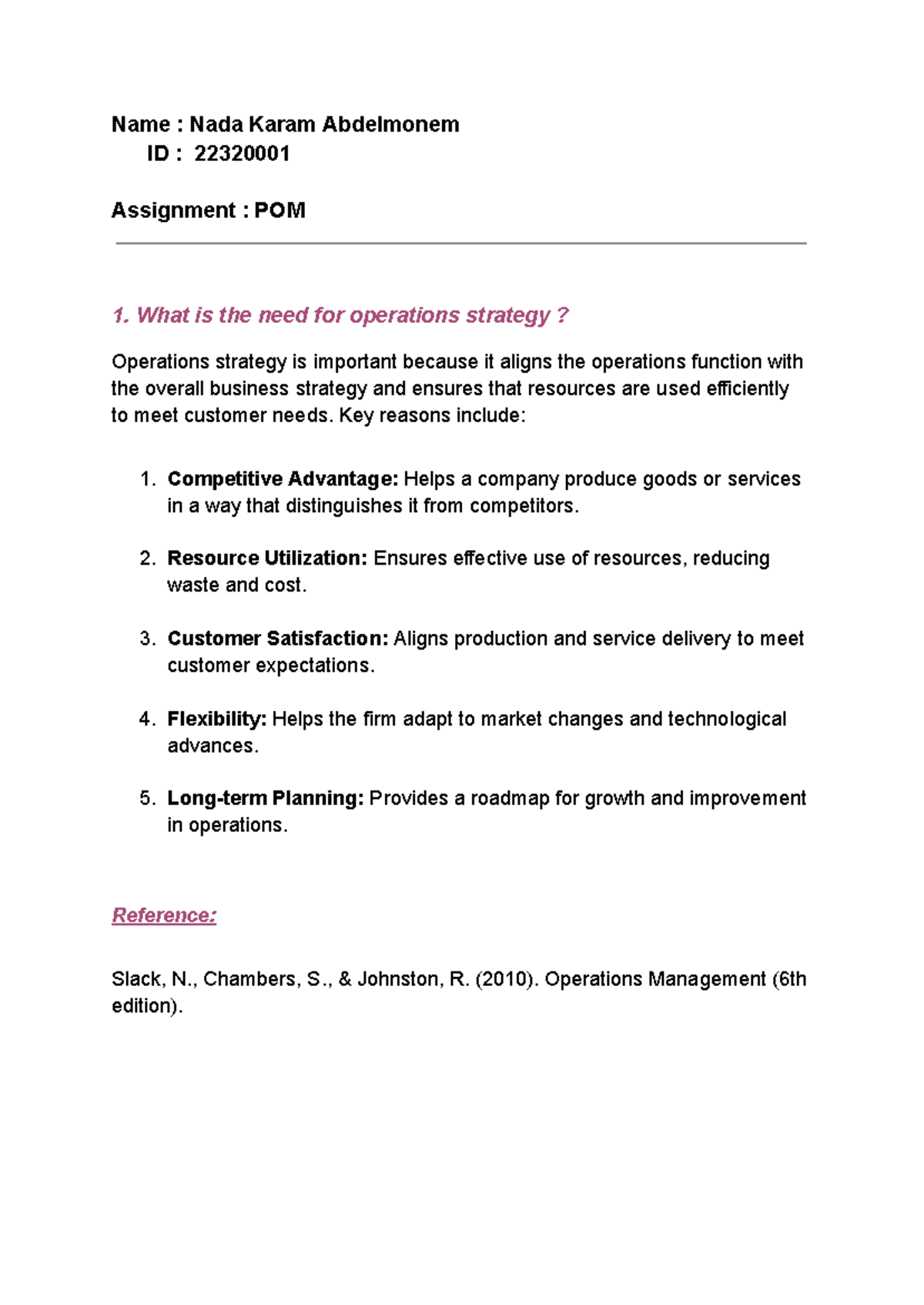 POM 2 - Case Study on the Importance of Operations Strategy - Studocu
