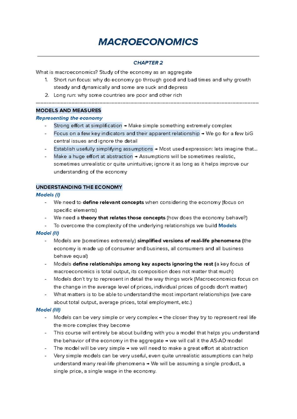 MACROECONOMICS CH2: Understanding Economic Models and Indicators - Studocu