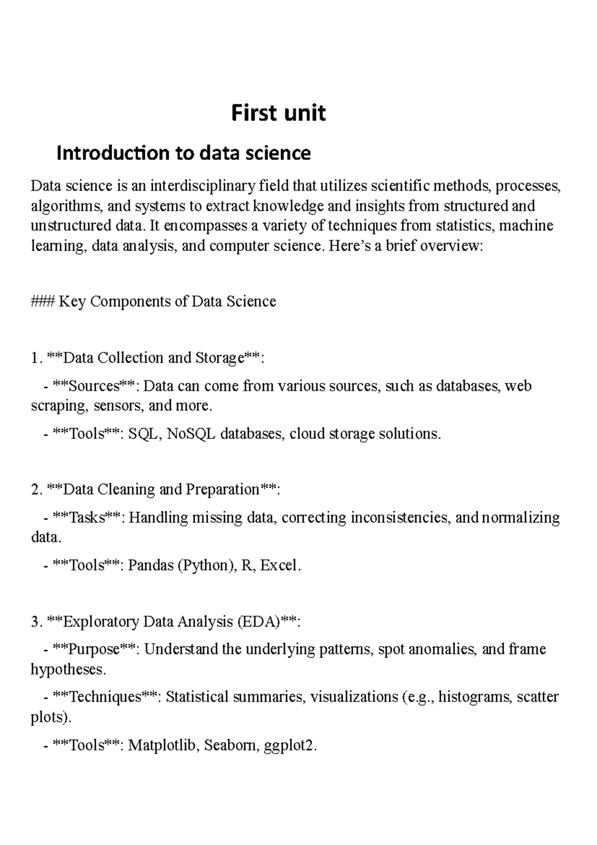 First unit data scienced - First unit Introduction to data science Data ...