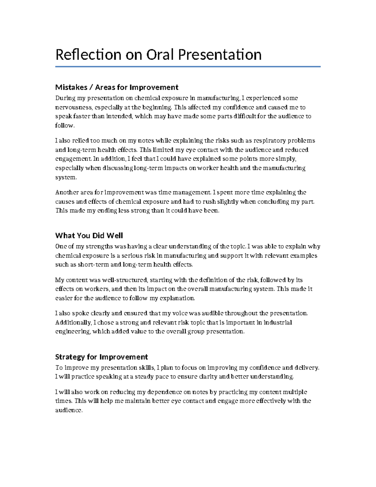 Oral Presentation Reflection: Improving Confidence & Delivery Skills ...