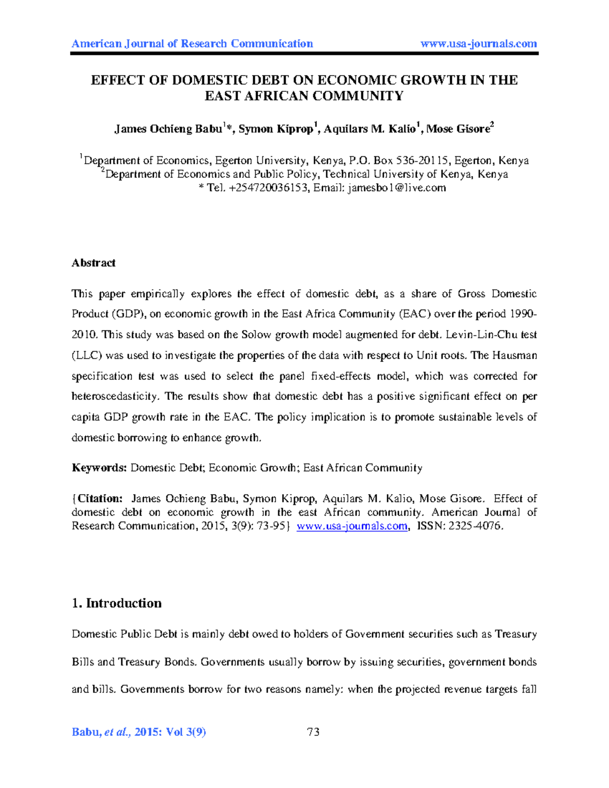 Babu Vol395 - note - EFFECT OF DOMESTIC DEBT ON ECONOMIC GROWTH IN THE ...