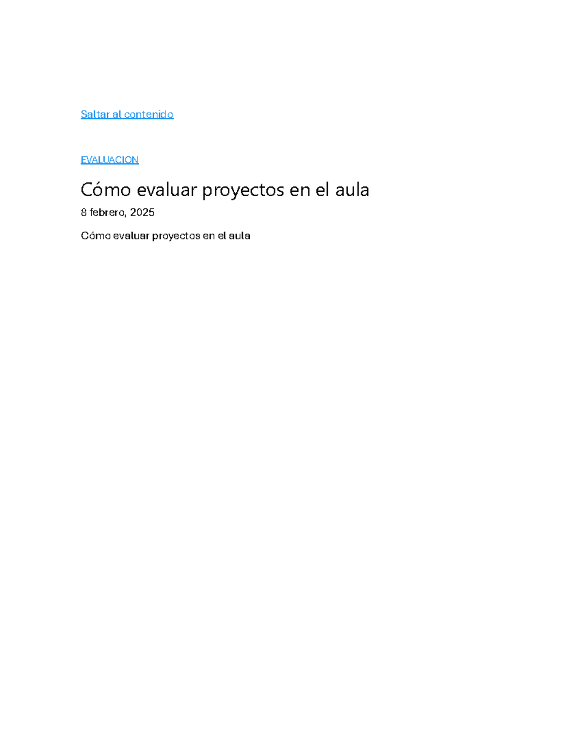 Evaluación de Proyectos en el Aula: Guía Práctica para Docentes - Studocu
