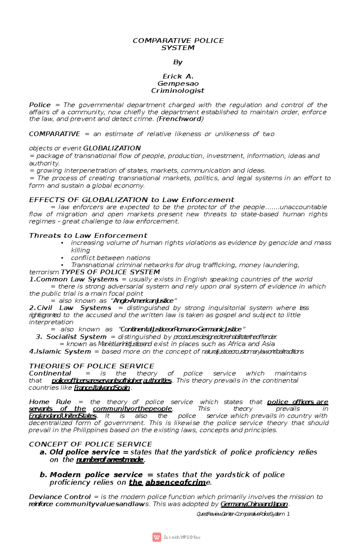 Lea Comparative Police System Questreviewcenter