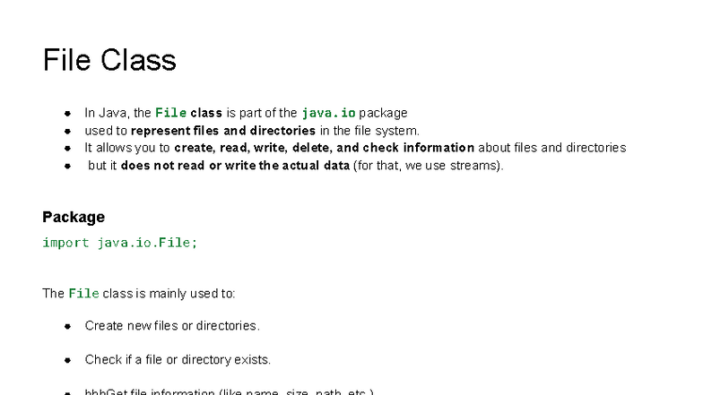Unit III - Java Programming: File Class, Streams, and Threads - Studocu