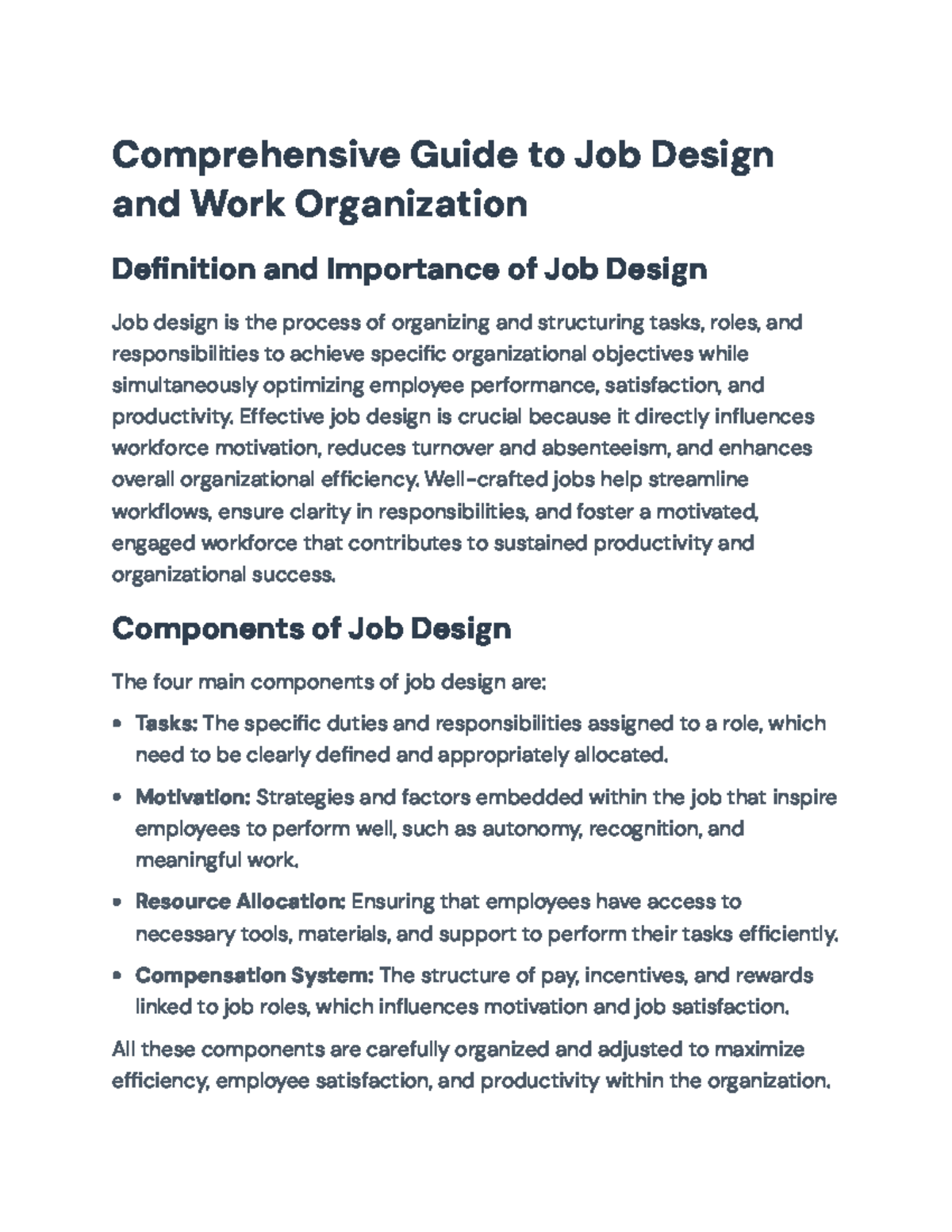 Comprehensive Guide to Job Design & Work Organization Analysis - Studocu