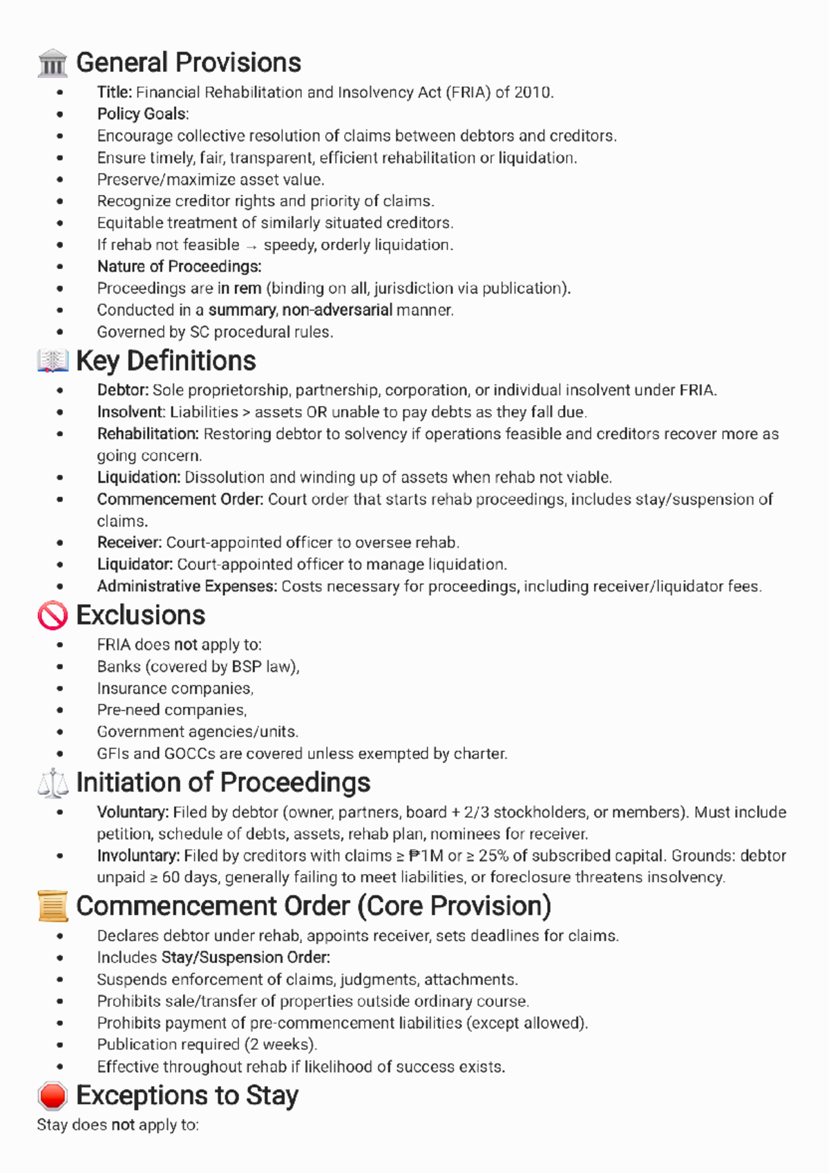 FRIA 2010: Financial Rehabilitation and Insolvency Act Notes - Studocu