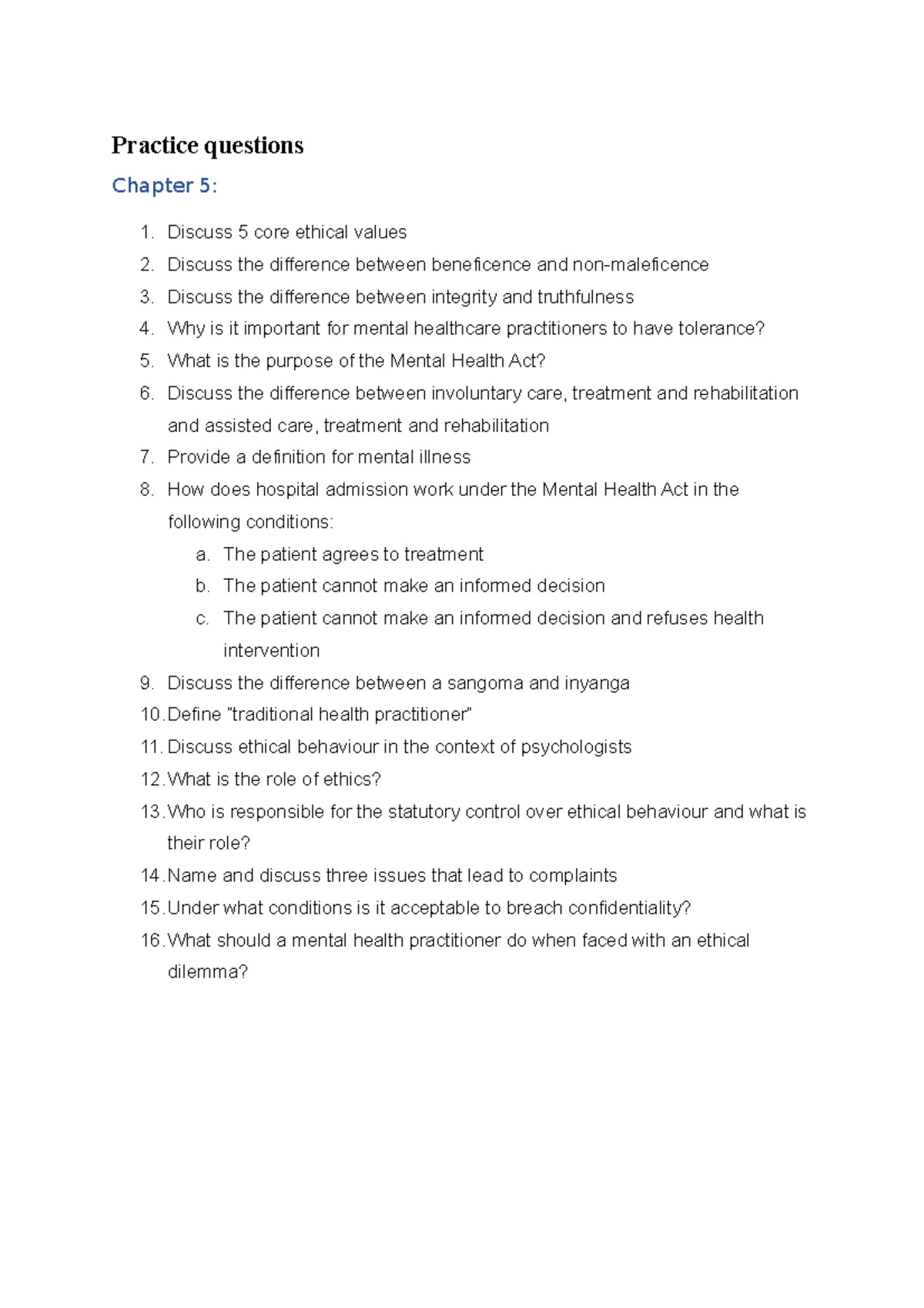 Practice questions for Chapter 5 and 6 - Practice questions Chapter 5 ...
