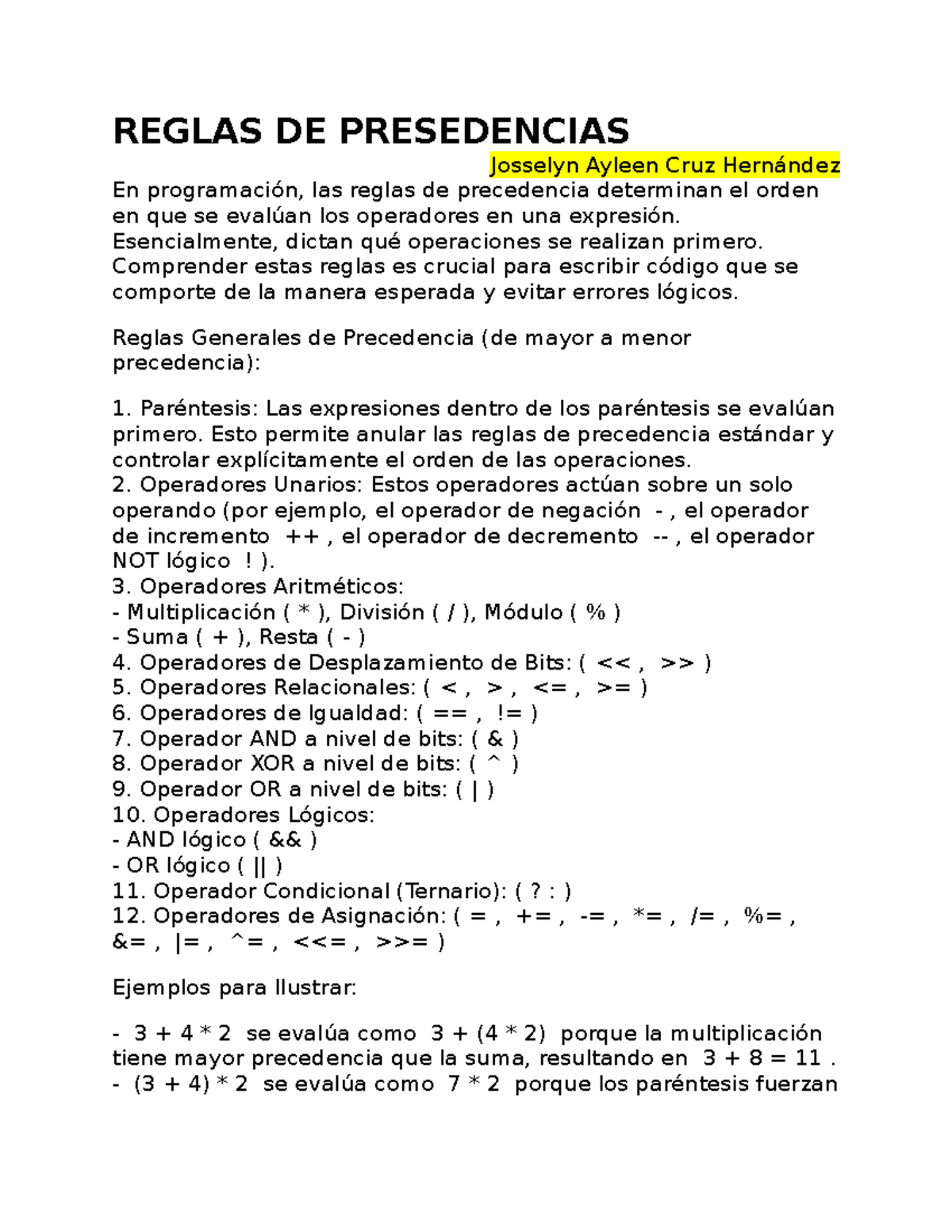 Reglas de Precedencia en Programación: Guía Esencial - Studocu
