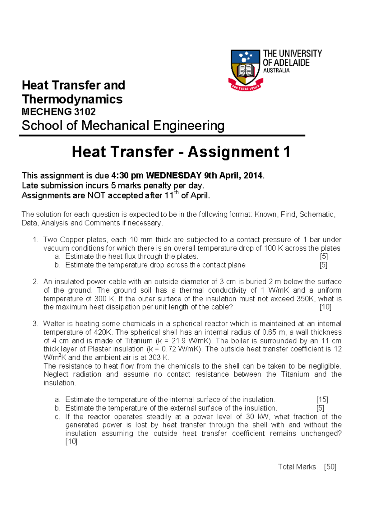 Heat Transfer-A1-2014 - - Studocu