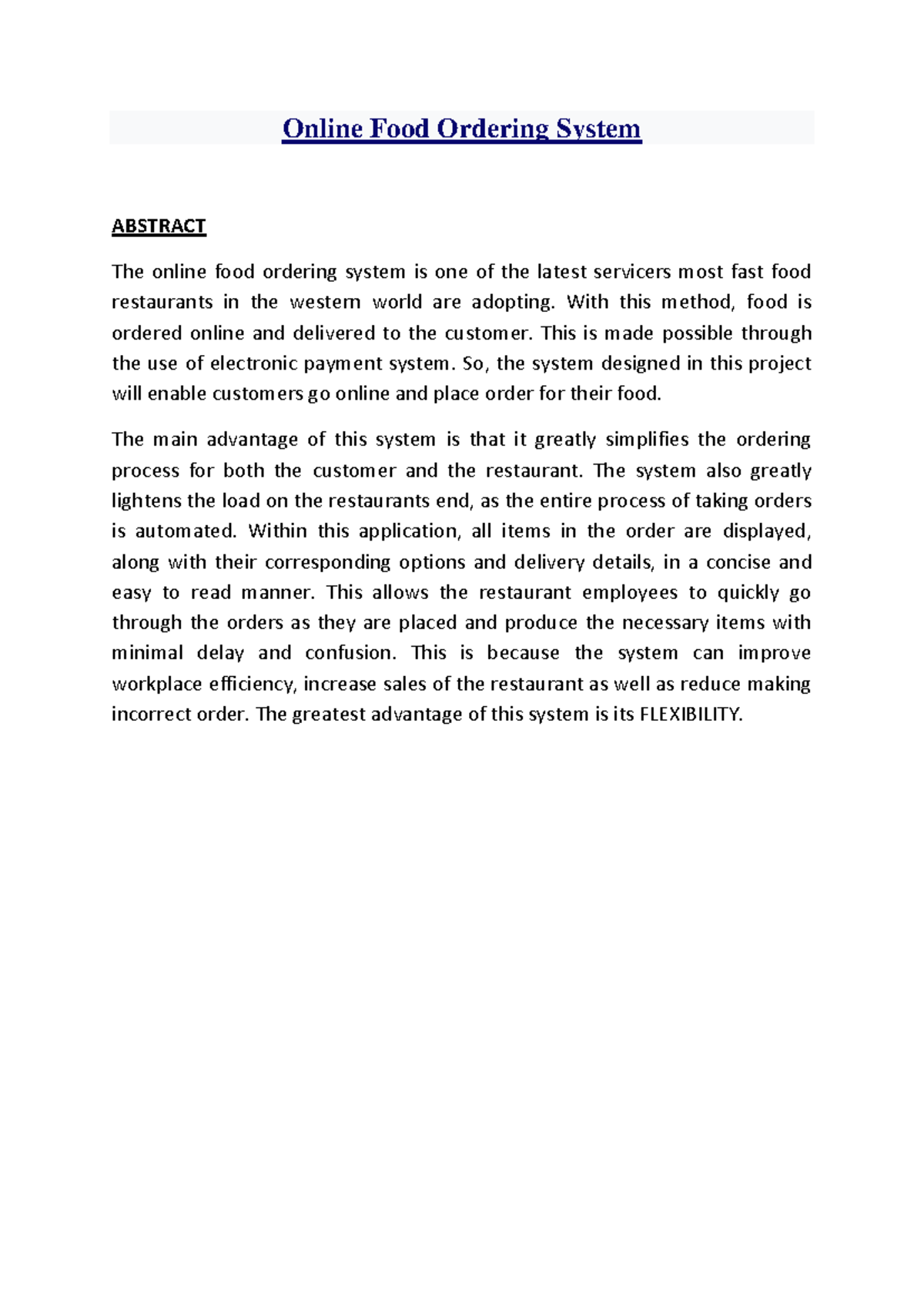 Foodorder - Online Food Ordering System ABSTRACT The online food ...